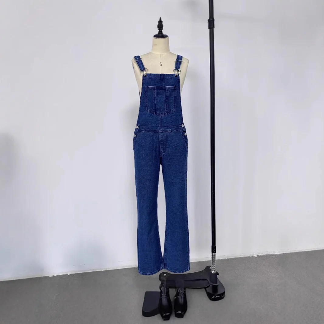 Damen lässige Denim-Latzhose mit praktischen Taschen und weiten Beinen R&B - Image 4