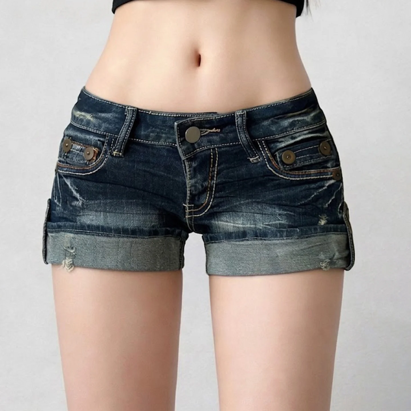 Damen lässige Denim-Shorts mit modischen Distressed-Details und umgeschlagenem Saum Heidi-Mode - Image 3