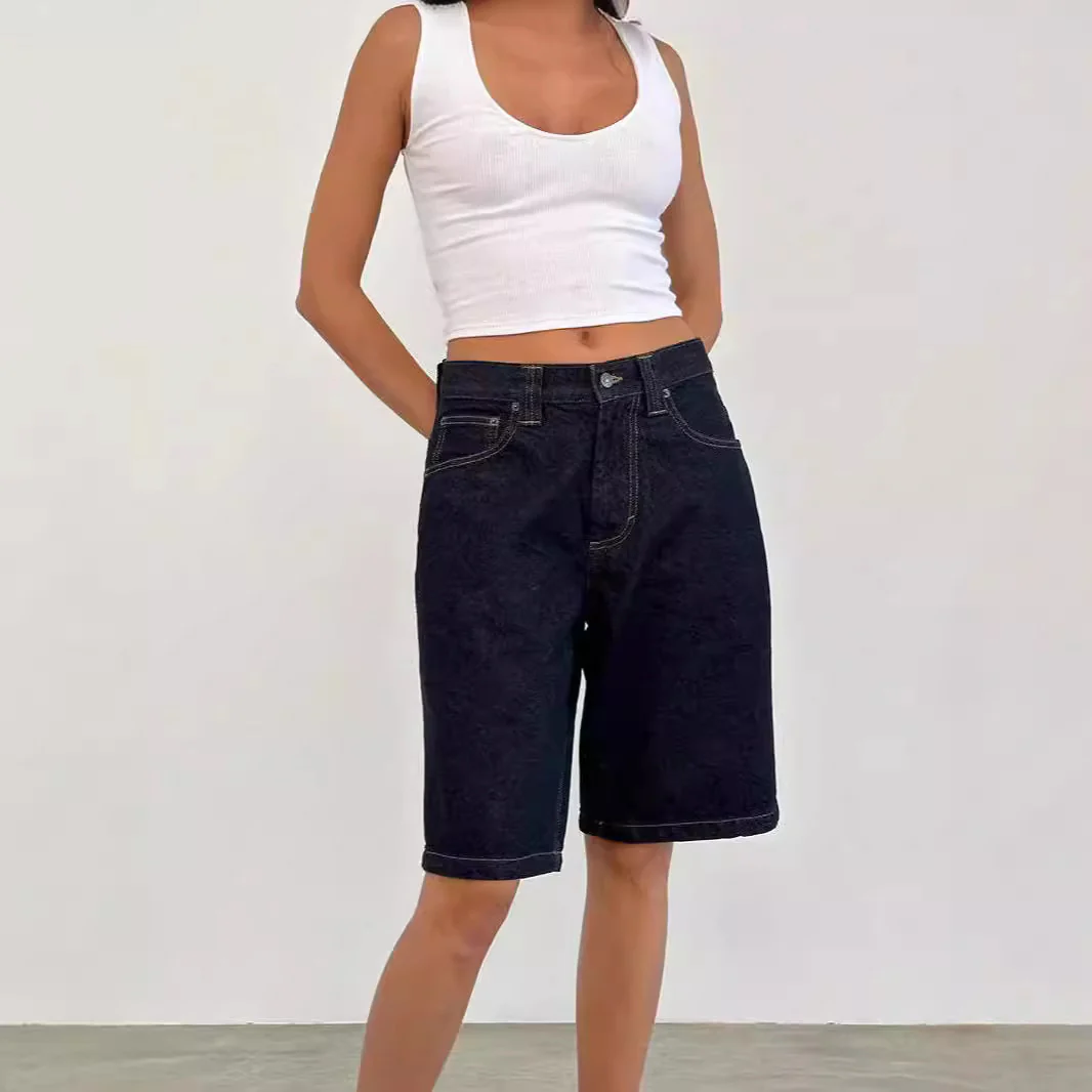 Damen lässige Denim-Shorts mit weitem Schnitt und hohen Seitentaschen R&B - Image 7