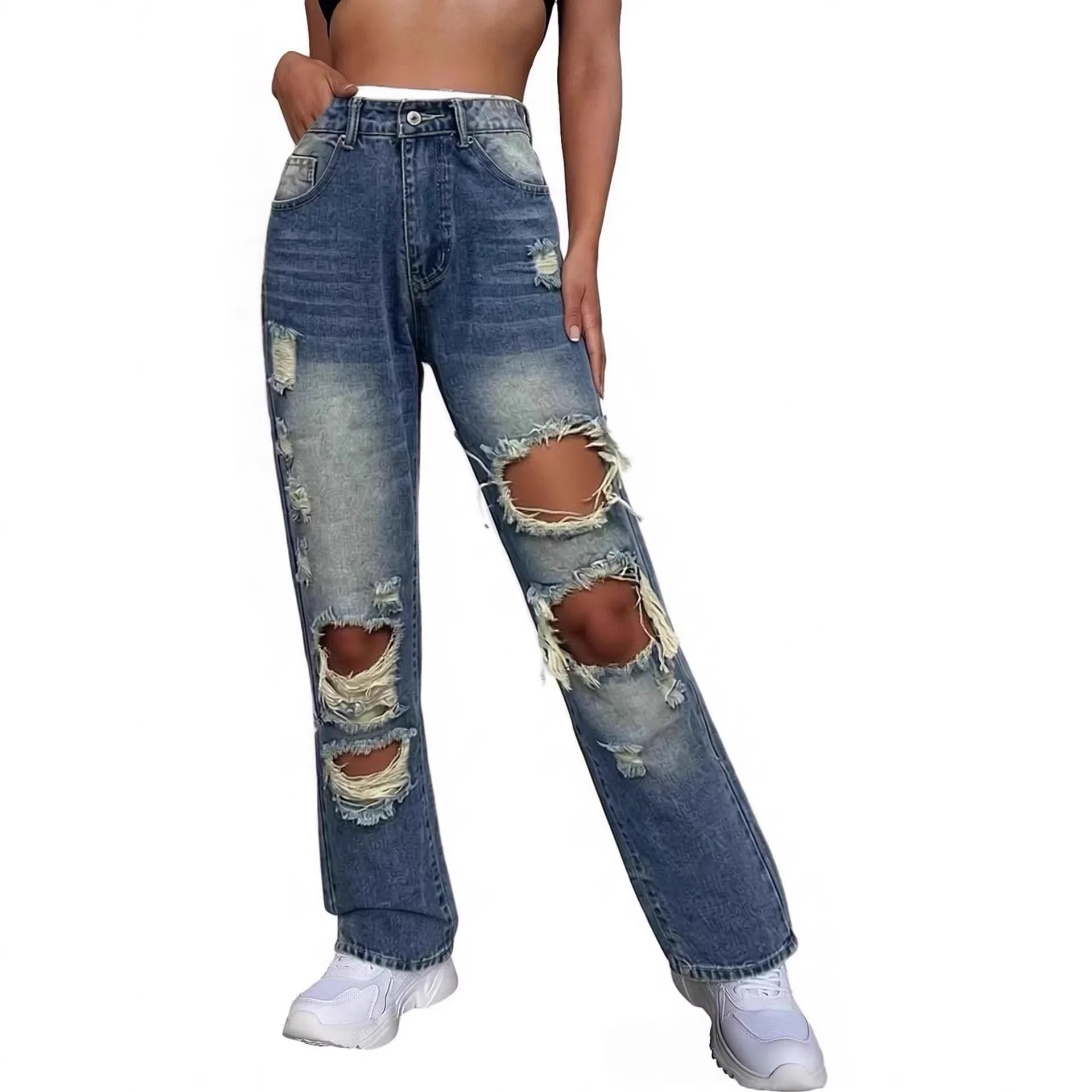 Damen lässige Destroyed Jeans mit weitem Bein und trendigen Rissdetails R&B - Image 4