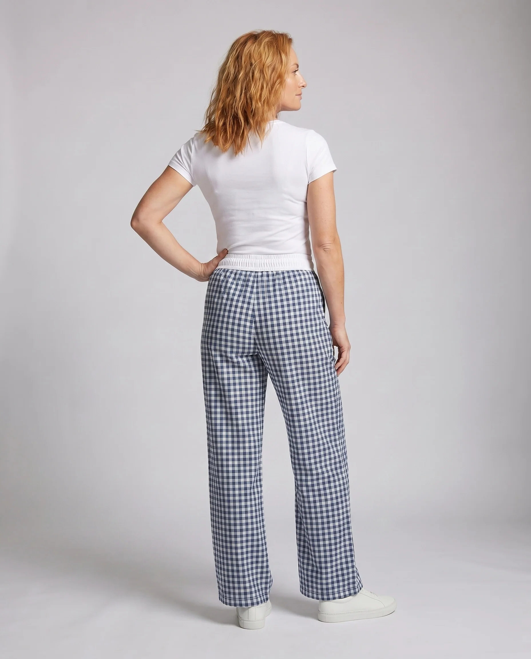 Damen lässige Karohose mit elastischem Bund und verstellbarem Kordelzug - Image 4