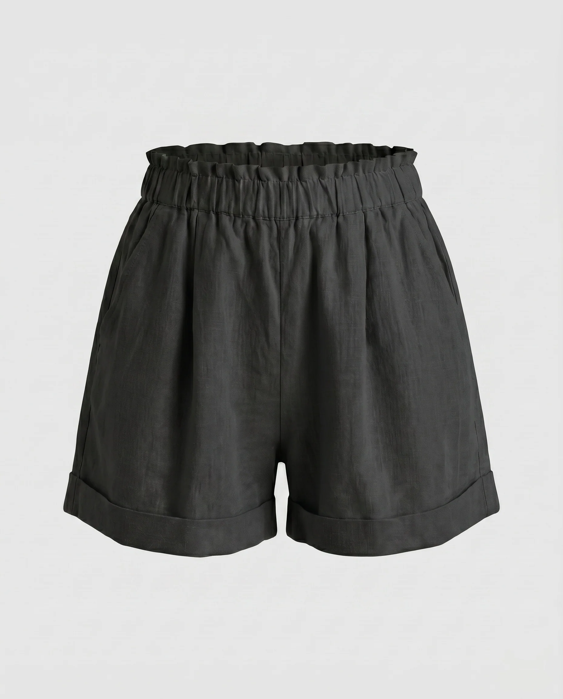 Damen lässige Leinen-Shorts mit hohem Bund und umgeschlagenem Saum - Image 10
