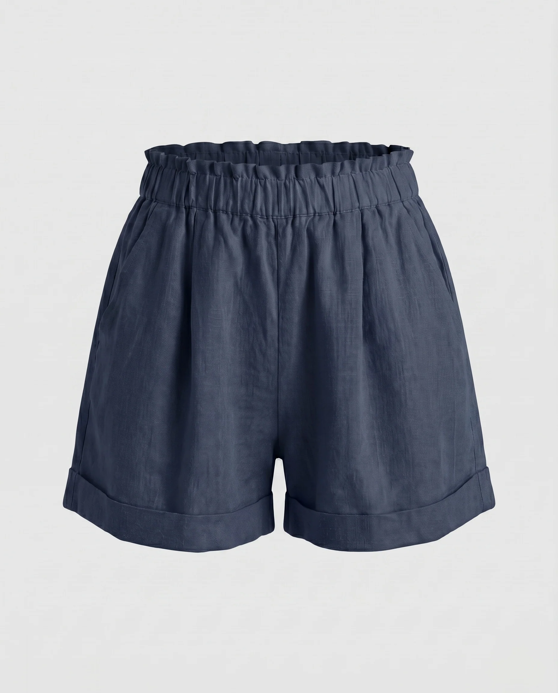 Damen lässige Leinen-Shorts mit hohem Bund und umgeschlagenem Saum - Image 7