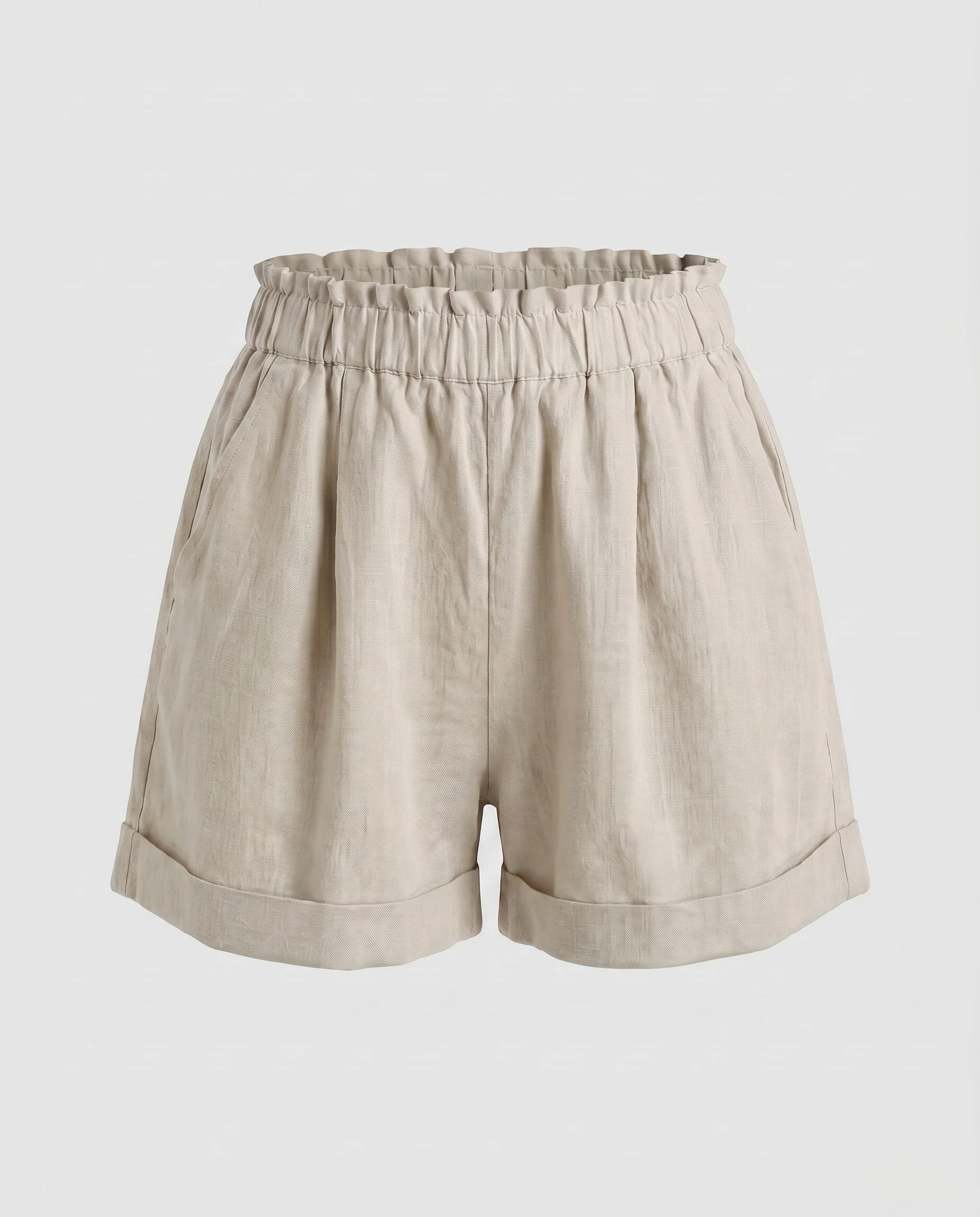 Damen lässige Leinen-Shorts mit hohem Bund und umgeschlagenem Saum - Image 9