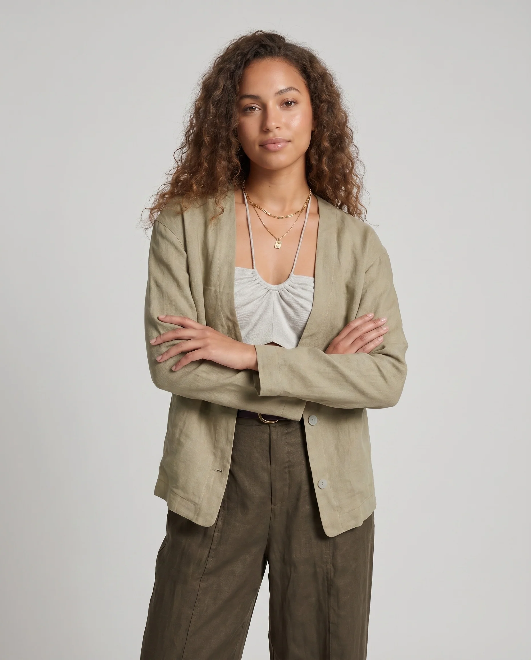 Damen lässige Leinenbluse mit V-Ausschnitt und eleganter Knopfleiste - Image 2