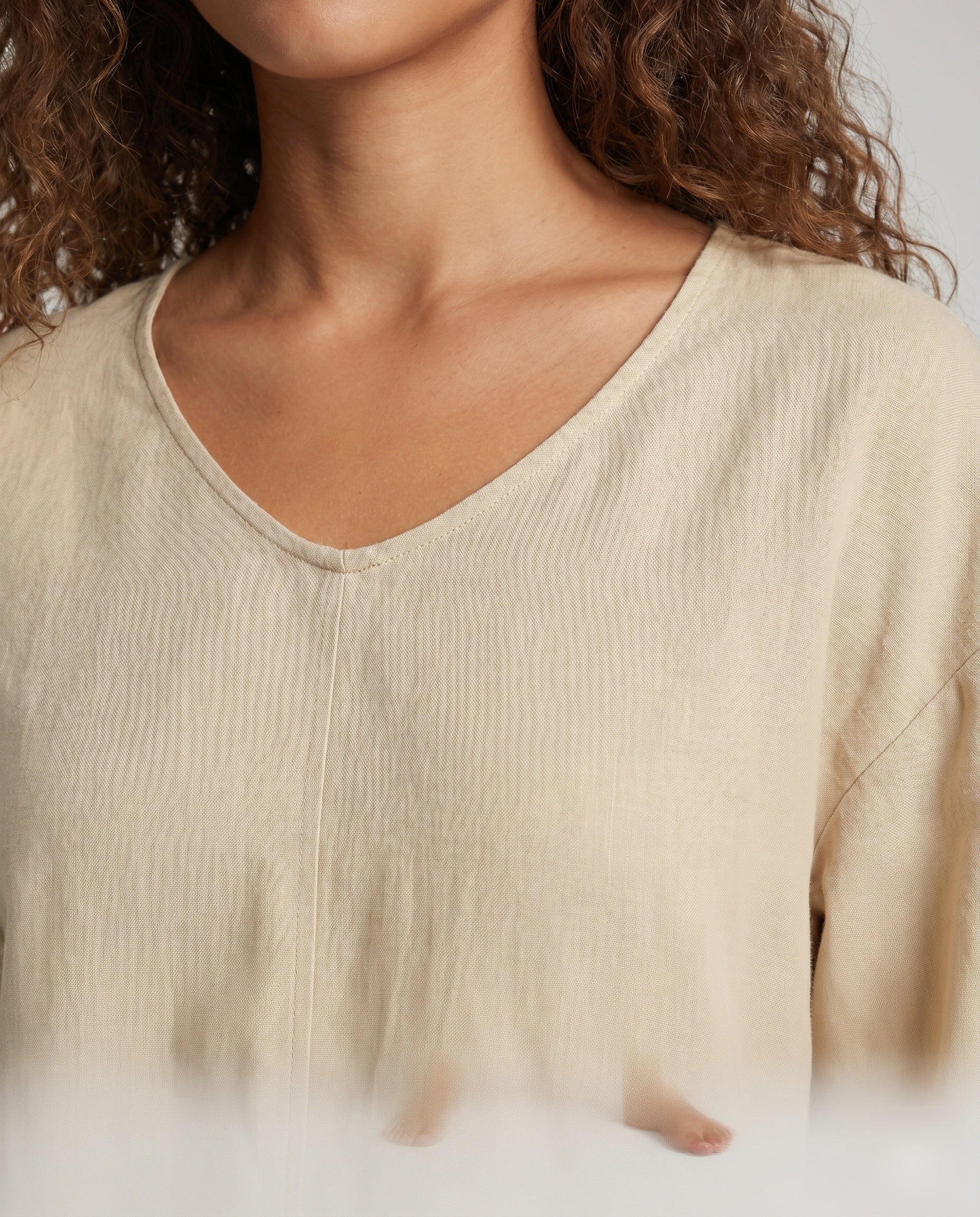 Damen lässige Leinenbluse mit weiten Ärmeln und elastischem Saum - Image 3