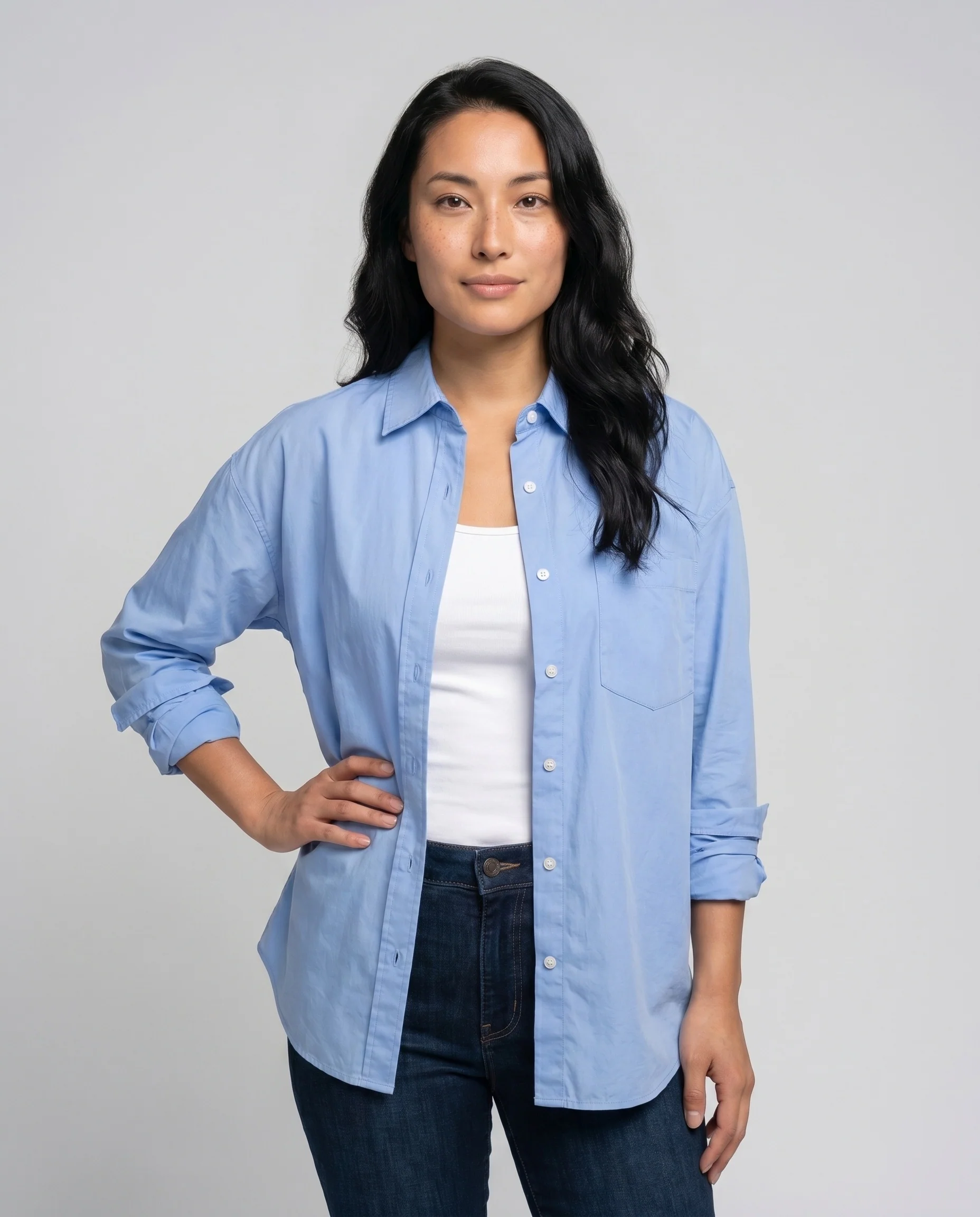 Damen lässige Oversized-Hemdbluse mit praktischer Tasche - Image 2
