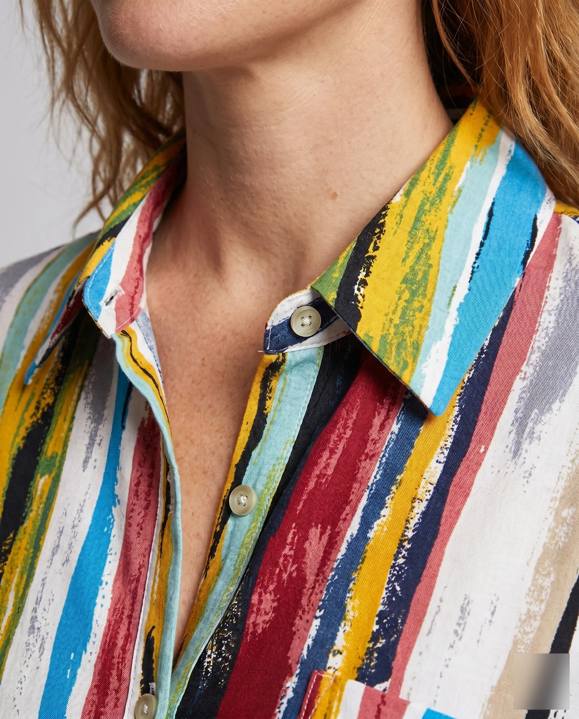 Damen lässige Strandbluse mit buntem Streifenmuster und knöpfbarem Vorderteil Heidi Mode - Image 3