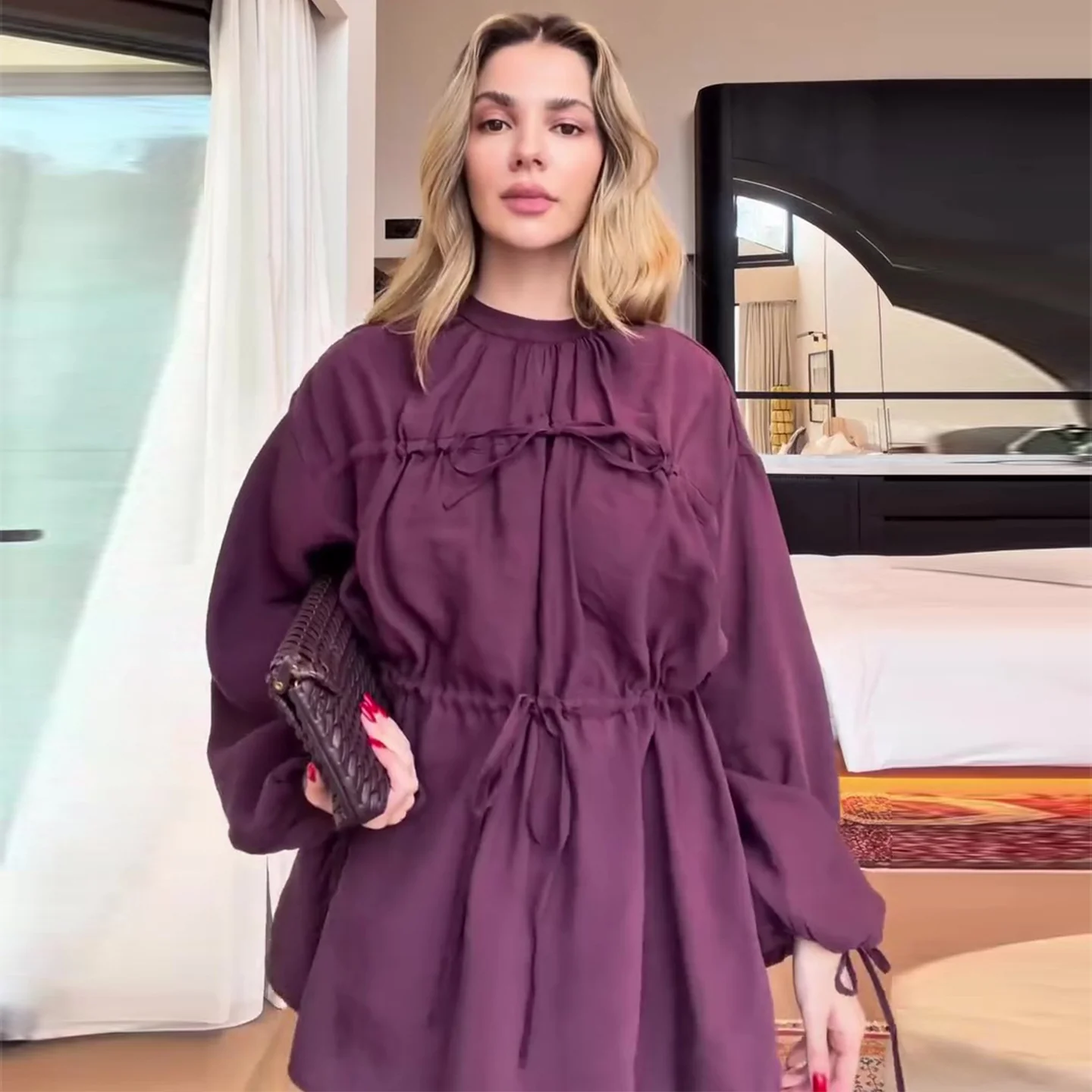 Damen lässige Tunika mit raffinierten Bindebändern und weiten Ärmeln R&B - Image 8