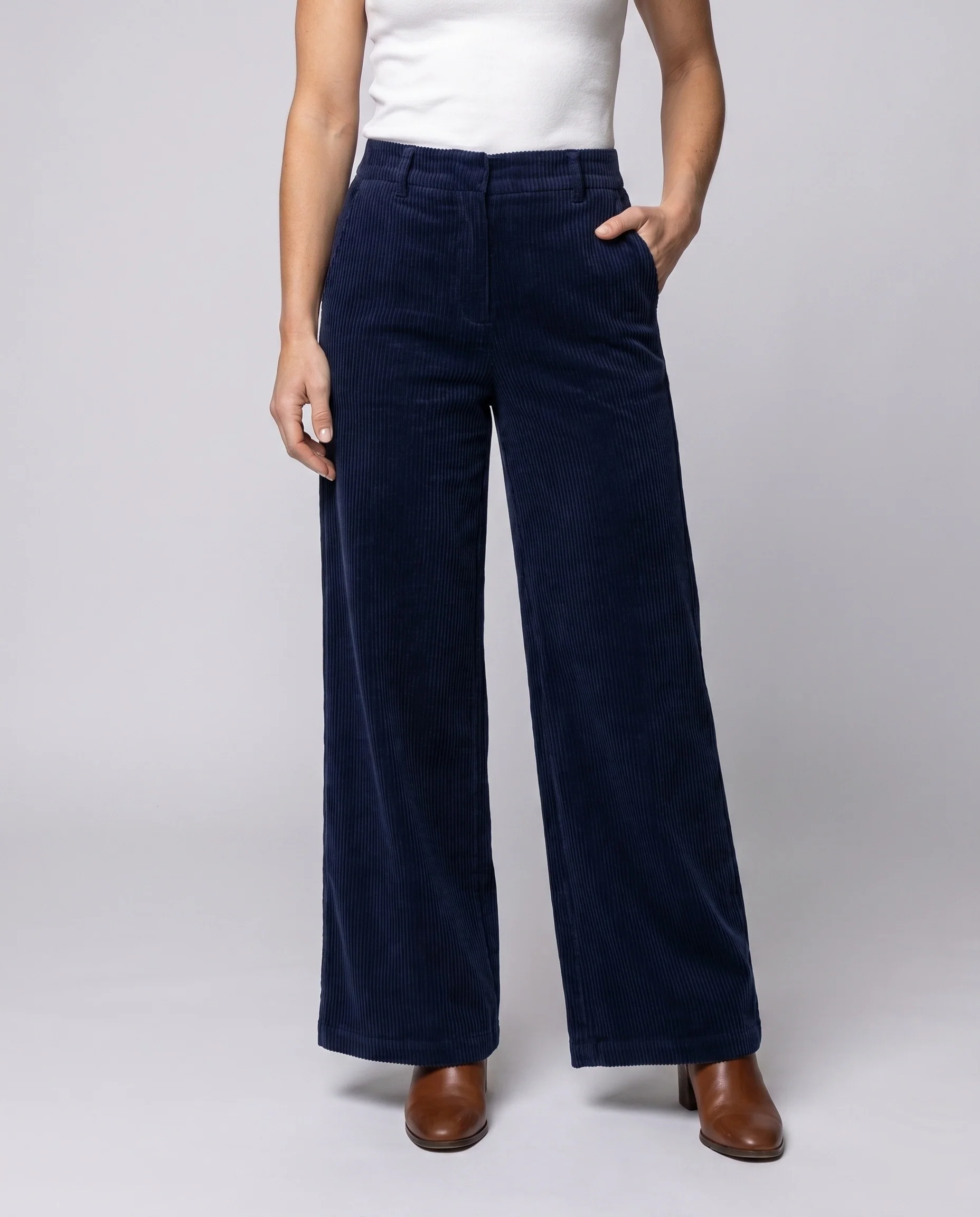 Damen Lässige Weit geschnittene Samthose mit hohem Bund und praktischen Taschen R&B - Image 2