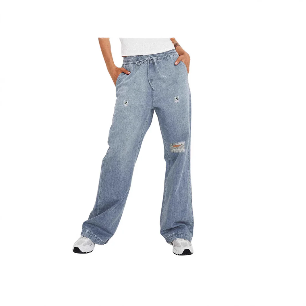 Damen lässige weite Denim-Hose mit elastischem Bund R&B - Image 2