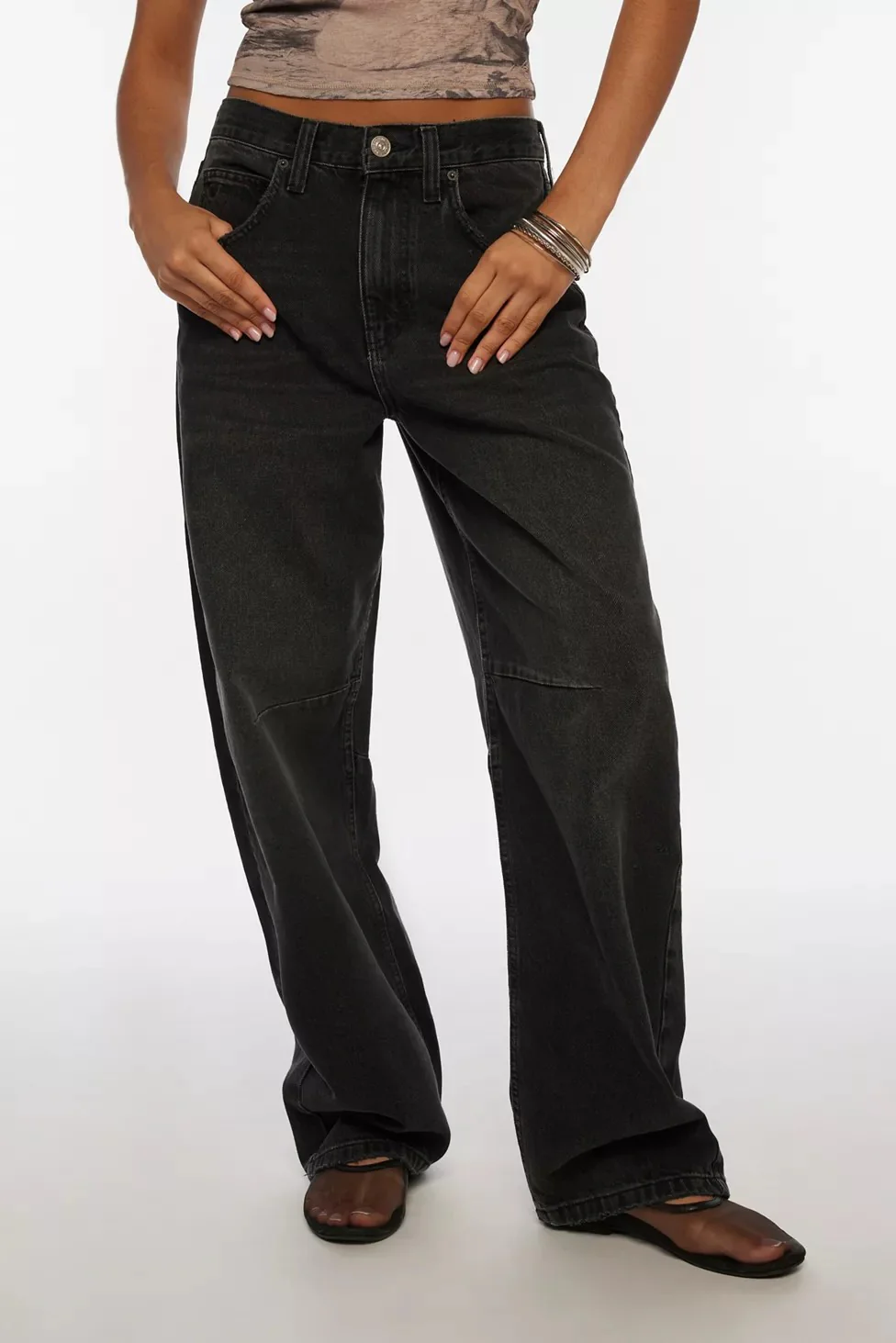 Damen lässige weite Jeans mit hoch geschnittenem Bund und seitlichen Taschen R&B - Image 6