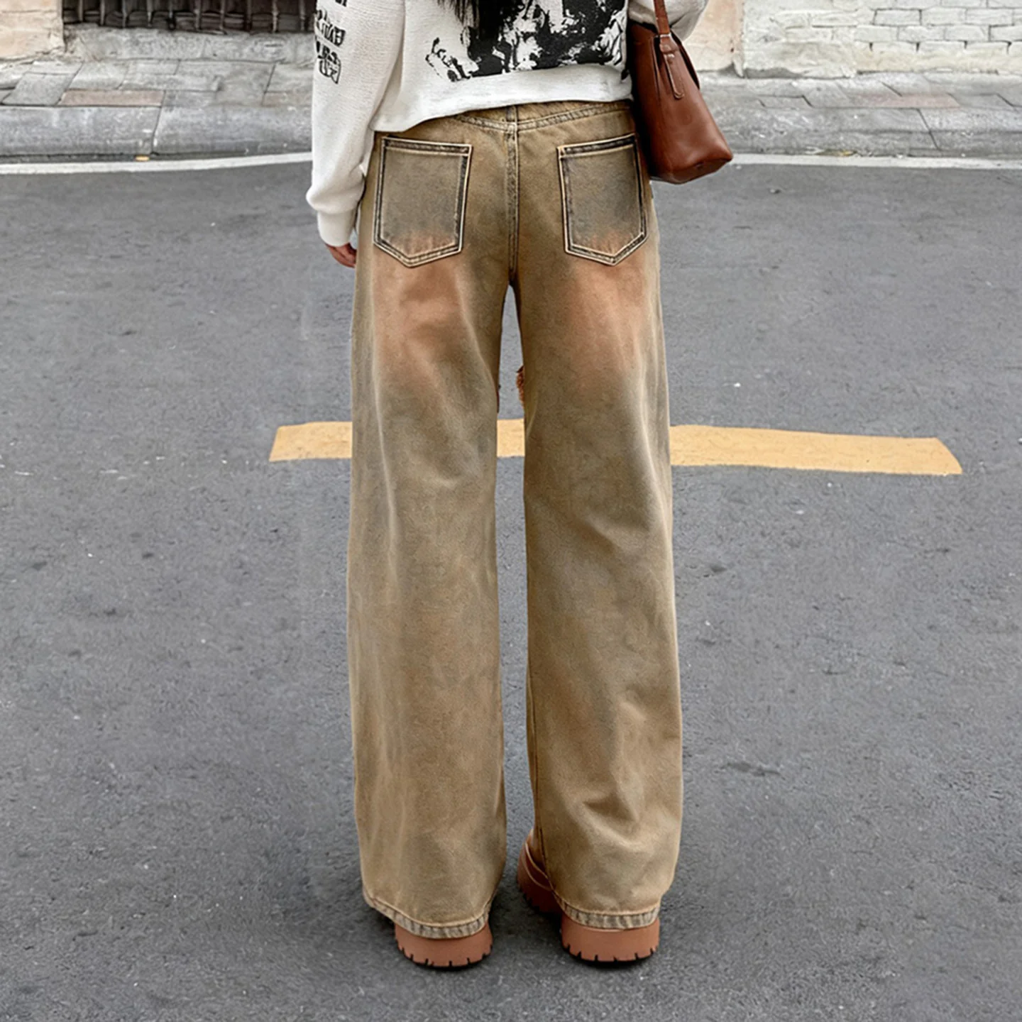 Damen lässige Wide-Leg-Jeans mit franselementen und hohem Bund Heidi-Mode - Image 4