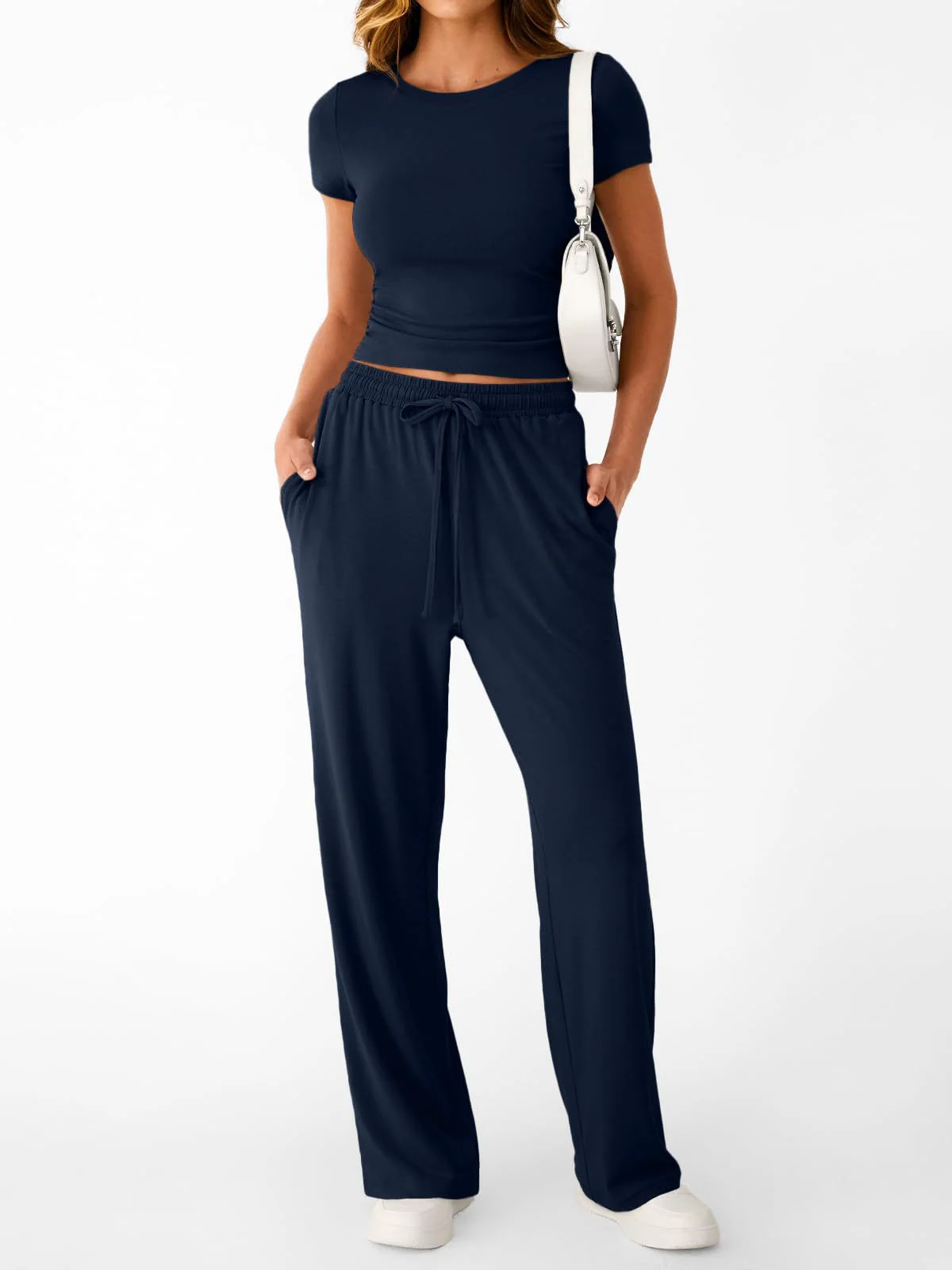 Damen lässiger Freizeitanzug mit kurzen Ärmel und weiten Hosen R&B - Image 23