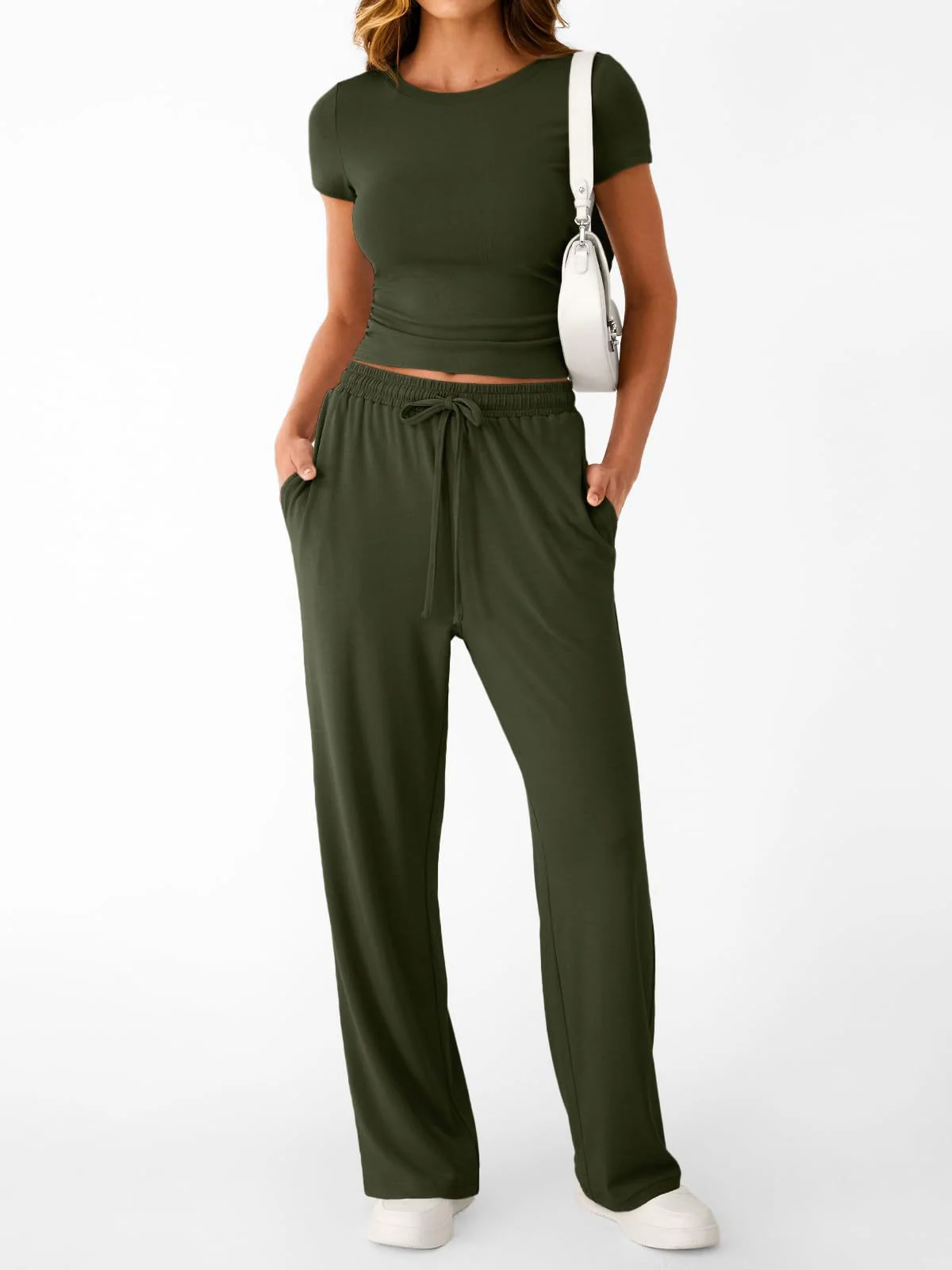 Damen lässiger Freizeitanzug mit kurzen Ärmel und weiten Hosen R&B - Image 6