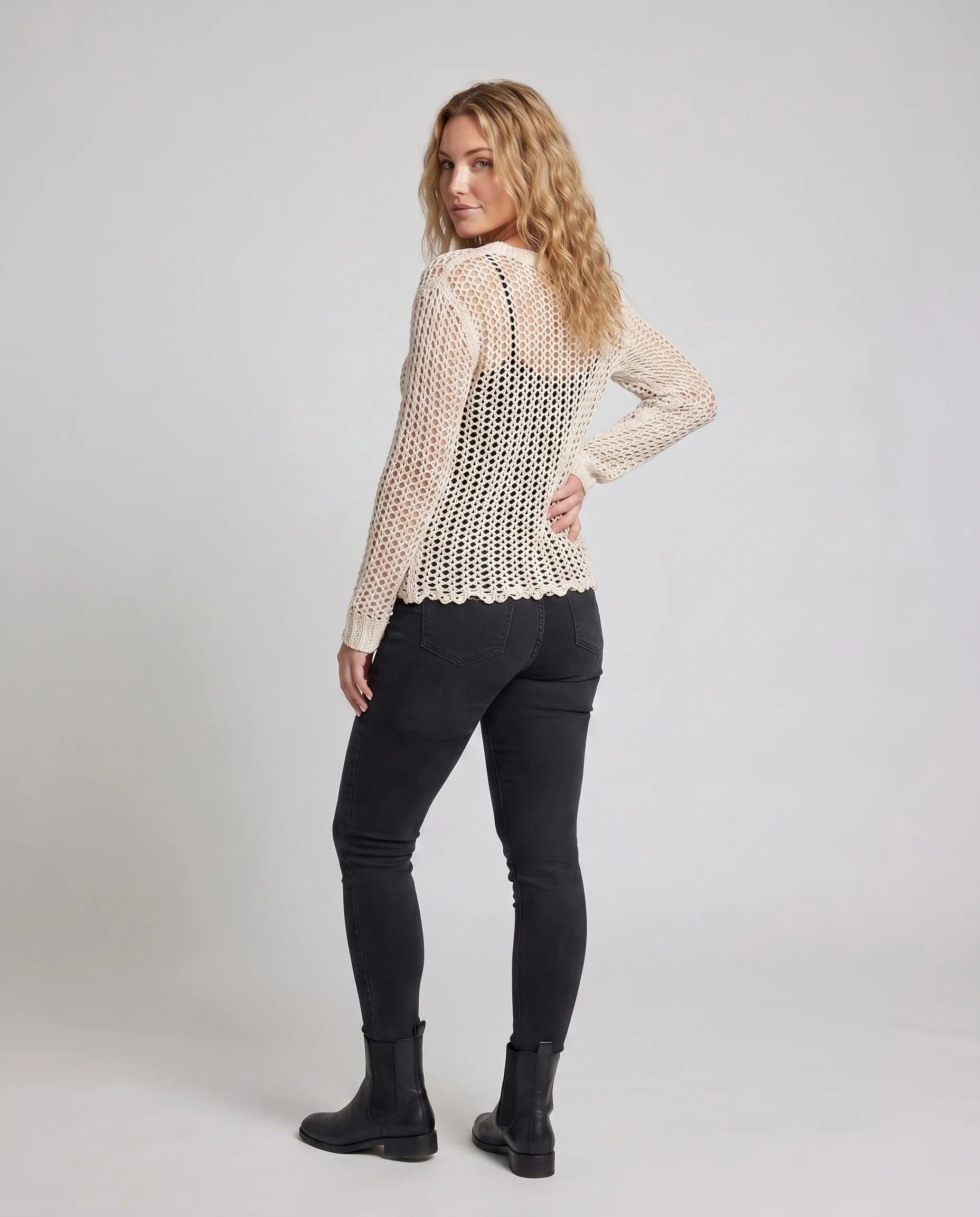 Damen lässiger Grobstrickpullover mit offenen Maschen und weiten Ärmeln - Image 4