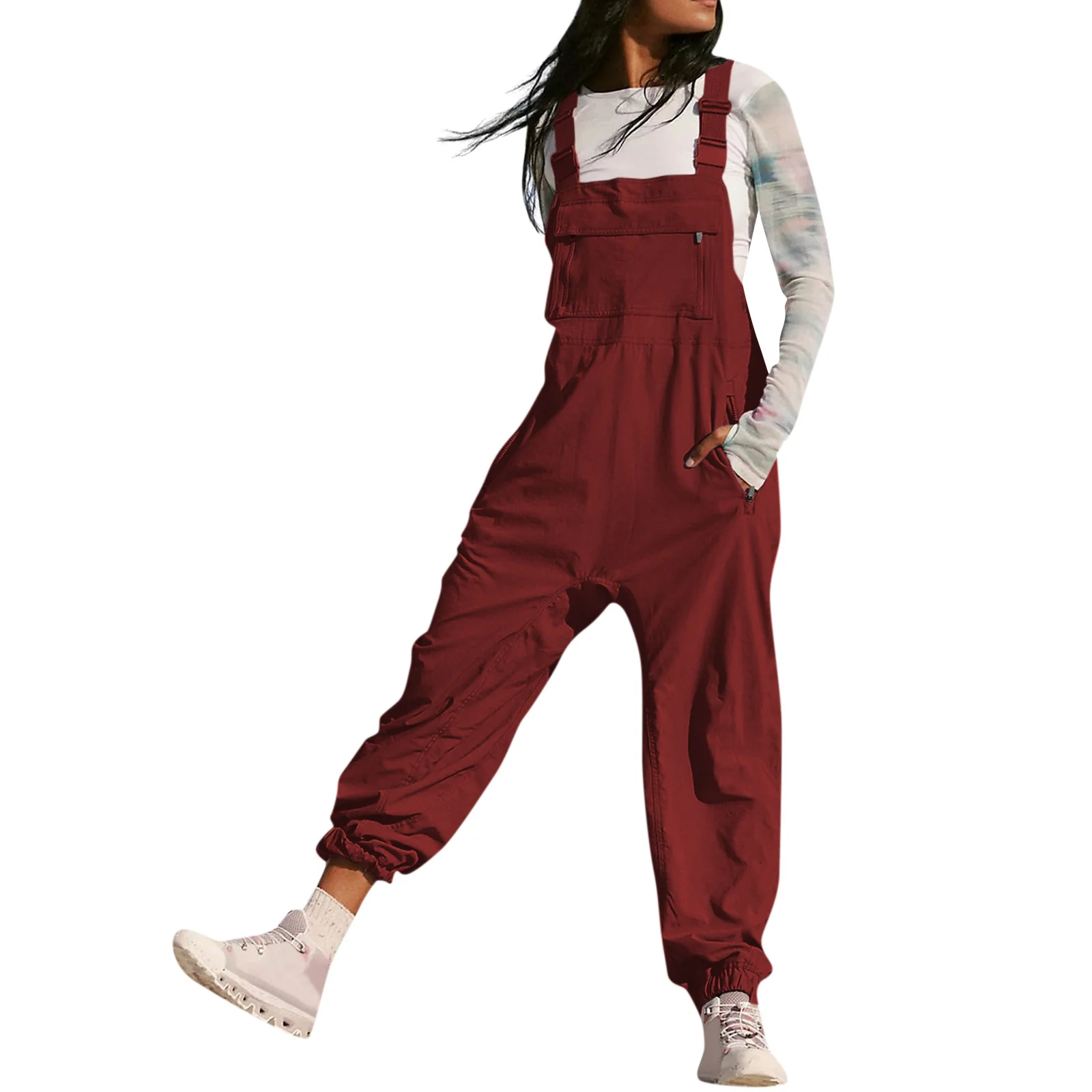 Damen Lässiger Jumpsuit mit praktischen Taschen und elastischem Saum R&B
