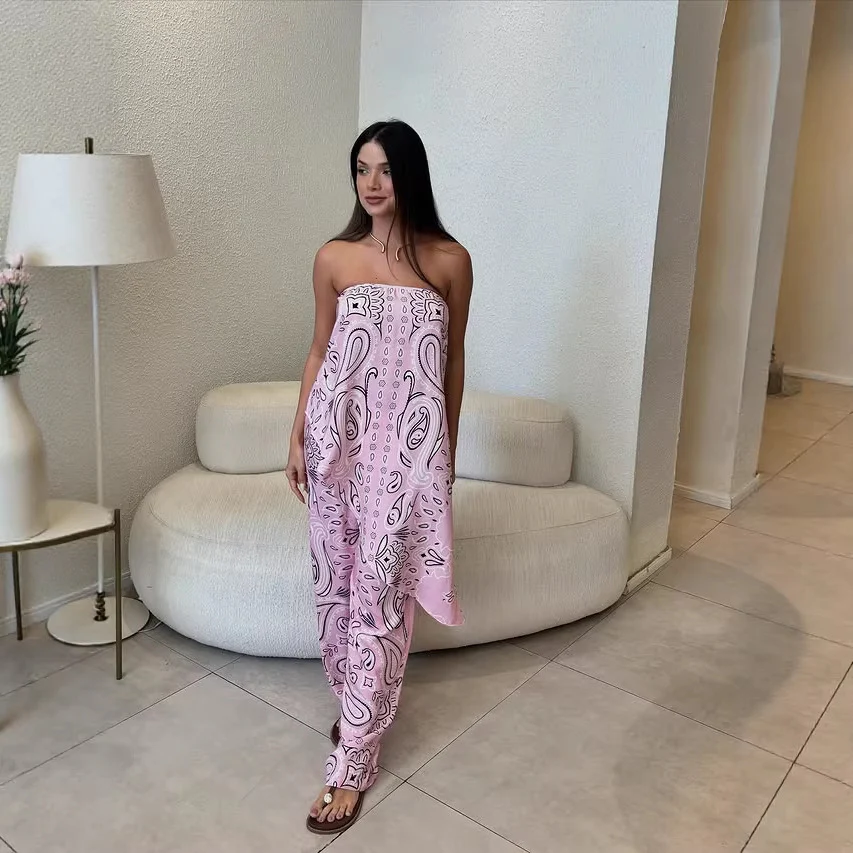 Damen lässiger Jumpsuit mit weitem Schnitt und stylischem Muster R&B