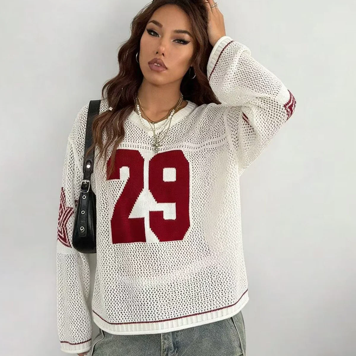 Damen lässiger Oversized Pullover mit grafischem Muster R&B - Image 7