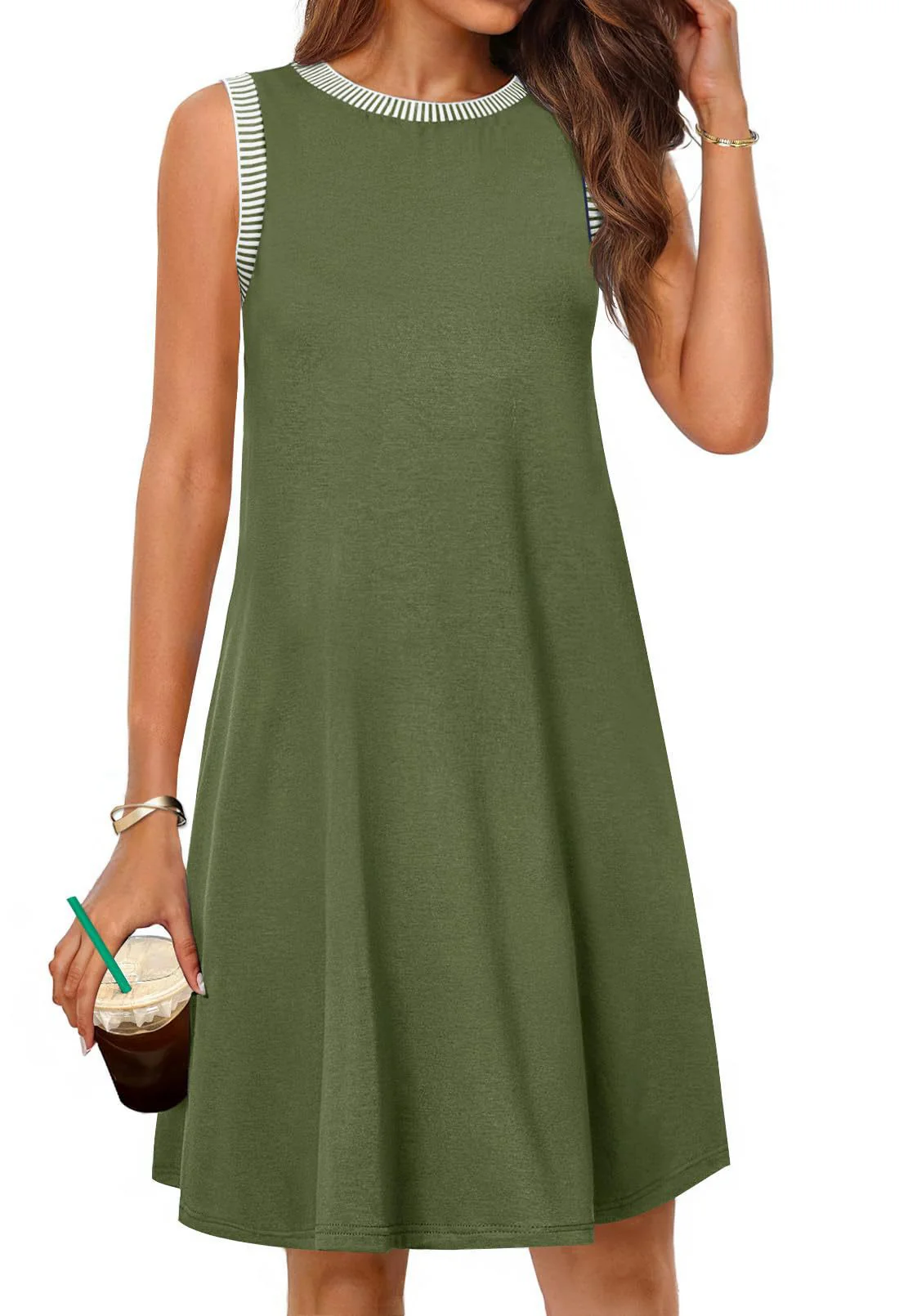 Damen lässiges A-Linien Kleid mit gestreiftem Ausschnitt R&B - Image 10