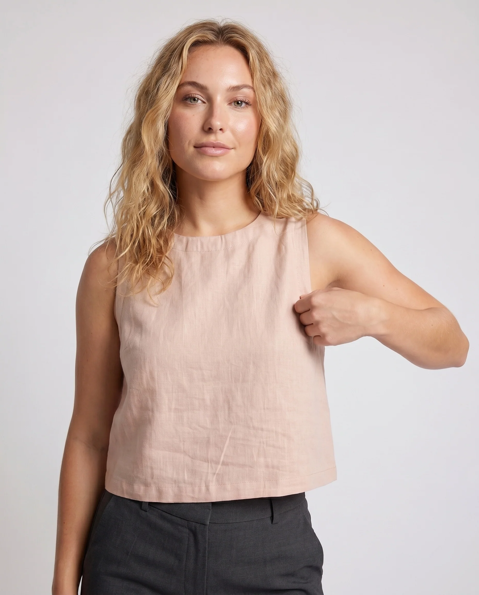 Damen lässiges, ärmelloses Leinentop mit hoher Taille und minimalistischer Silhouette - Image 2