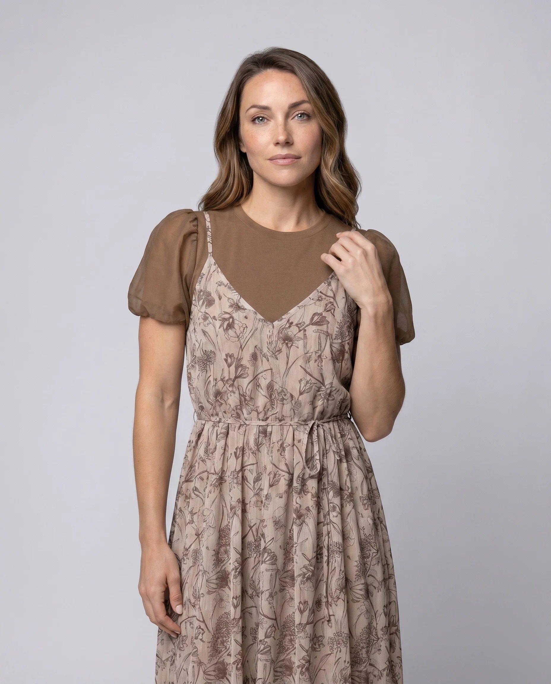 Damen Lässiges Blumenkleid mit Spitzenärmeln und leichtem Schnitt R&B - Image 2