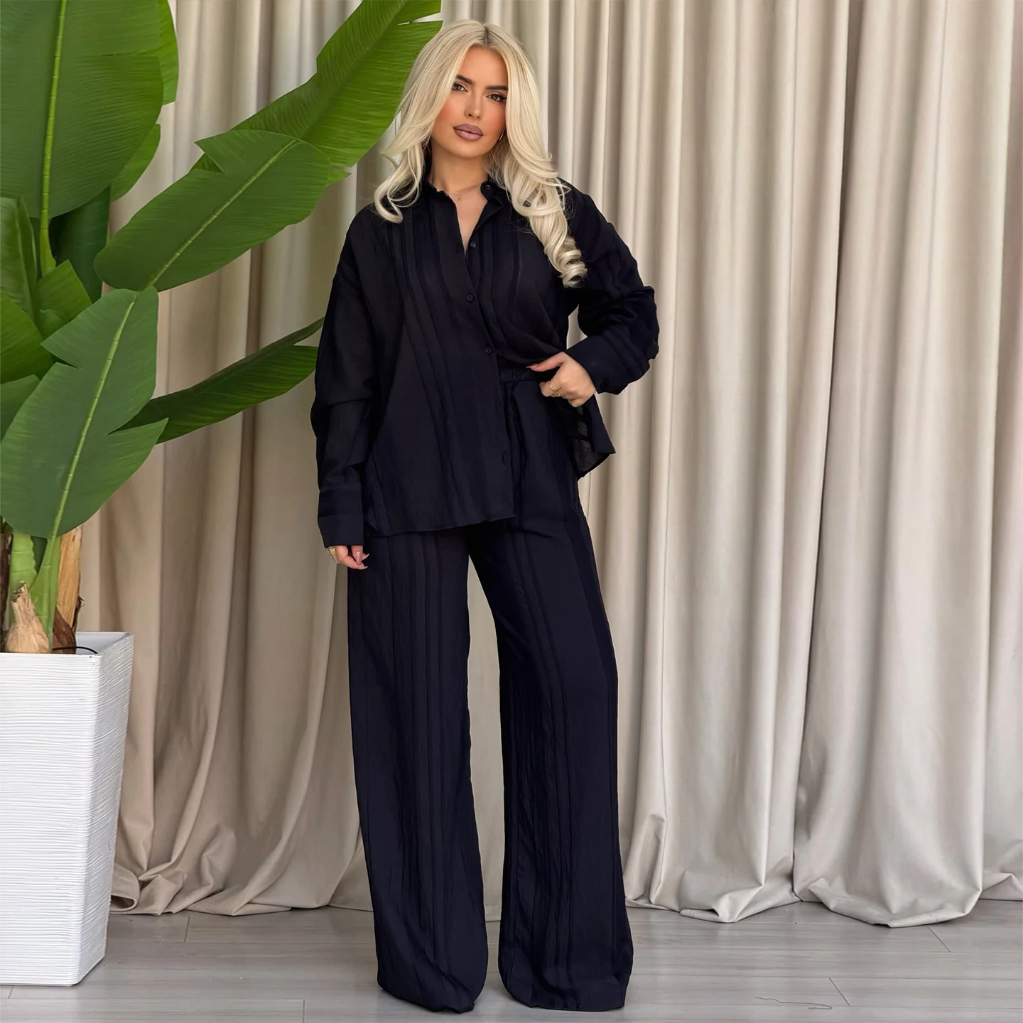 Damen lässiges Blusenset mit weit geschnittenen Hosen R&B - Image 2