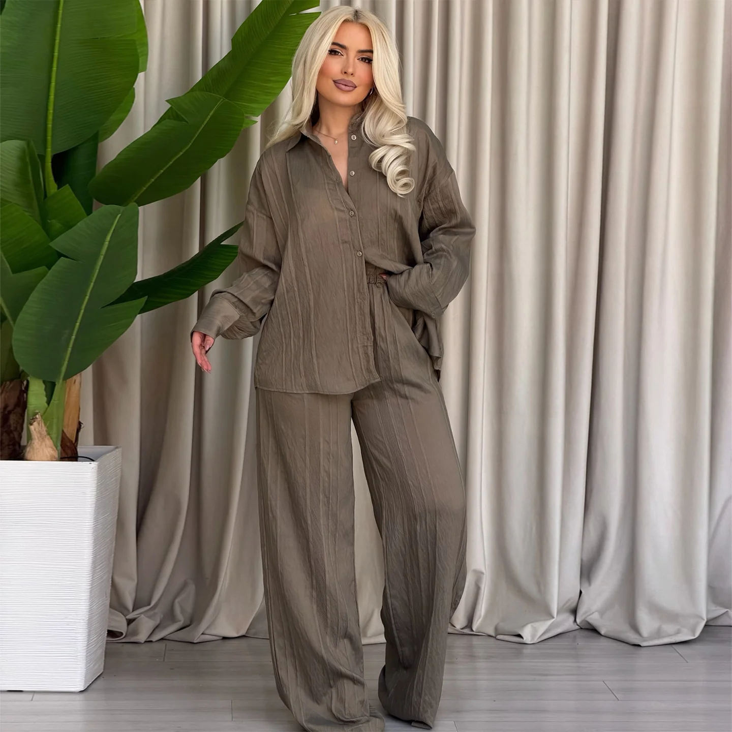 Damen lässiges Blusenset mit weit geschnittenen Hosen R&B - Image 6