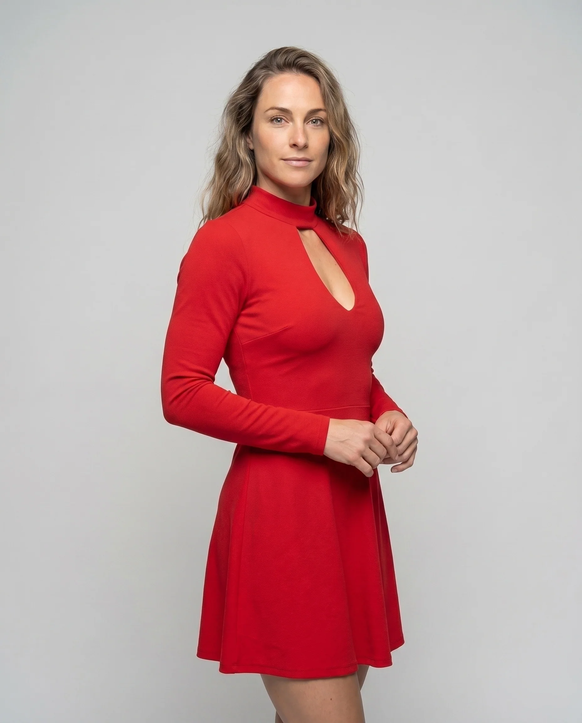 Damen lässiges Cocktailkleid mit Schnitt und Schlüssellochausschnitt R&B - Image 2