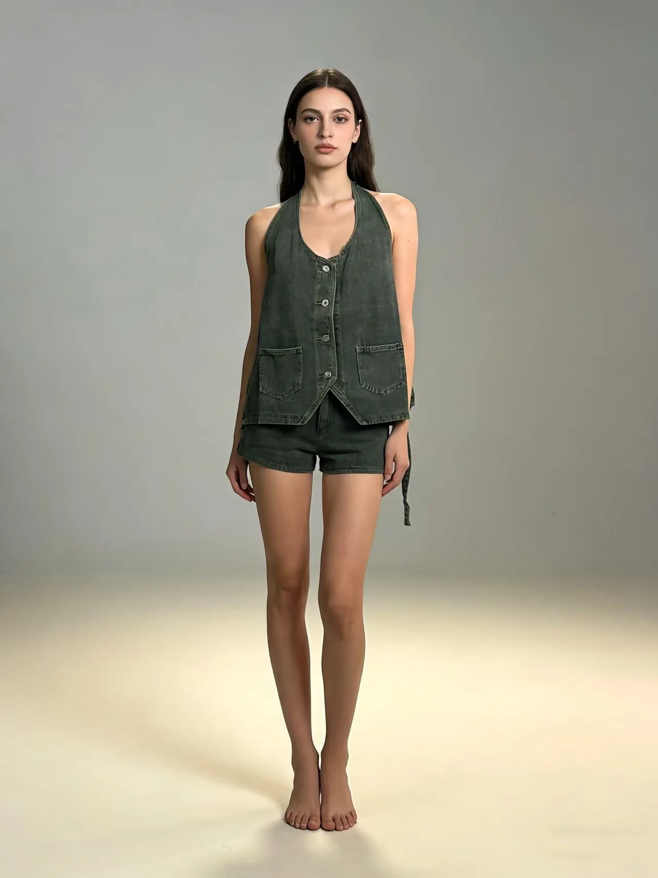 Damen lässiges Denim-Set mit verstellbaren Trägern und Taschen R&B - Image 7