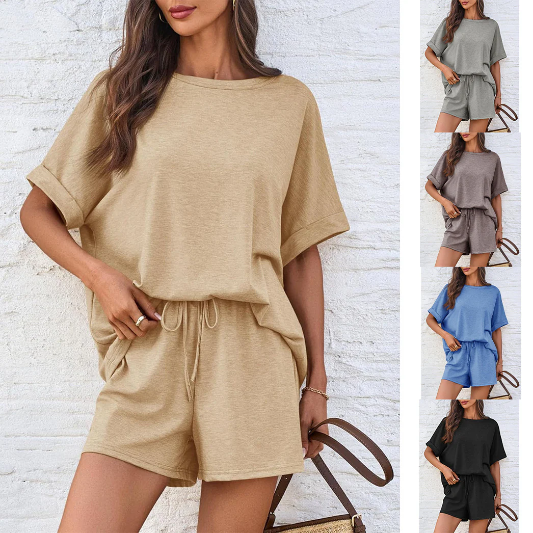 Damen lässiges Freizeit-Set mit oversize T-Shirt und Shorts R&B