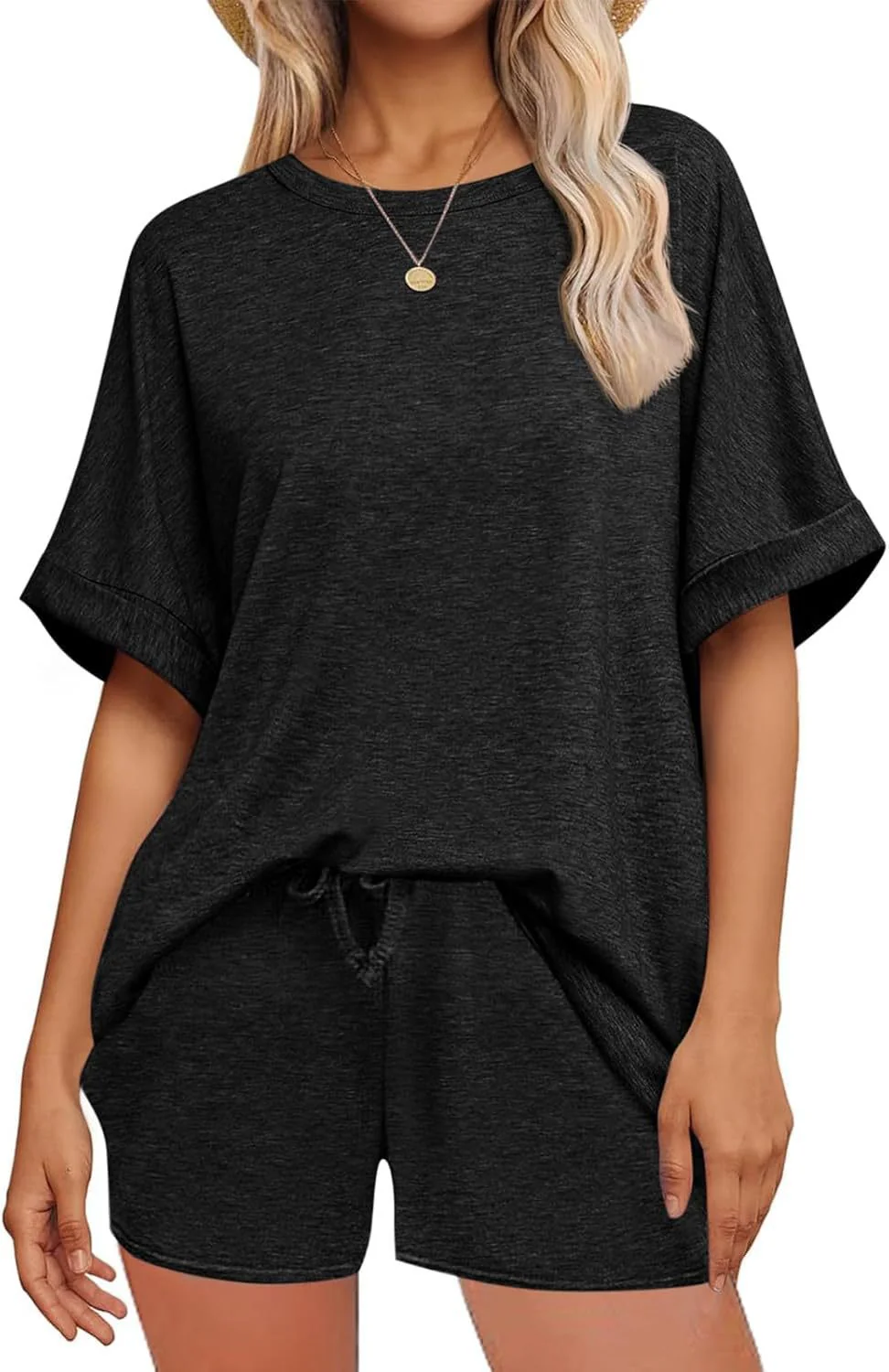 Damen lässiges Freizeit-Set mit oversize T-Shirt und Shorts R&B - Image 9