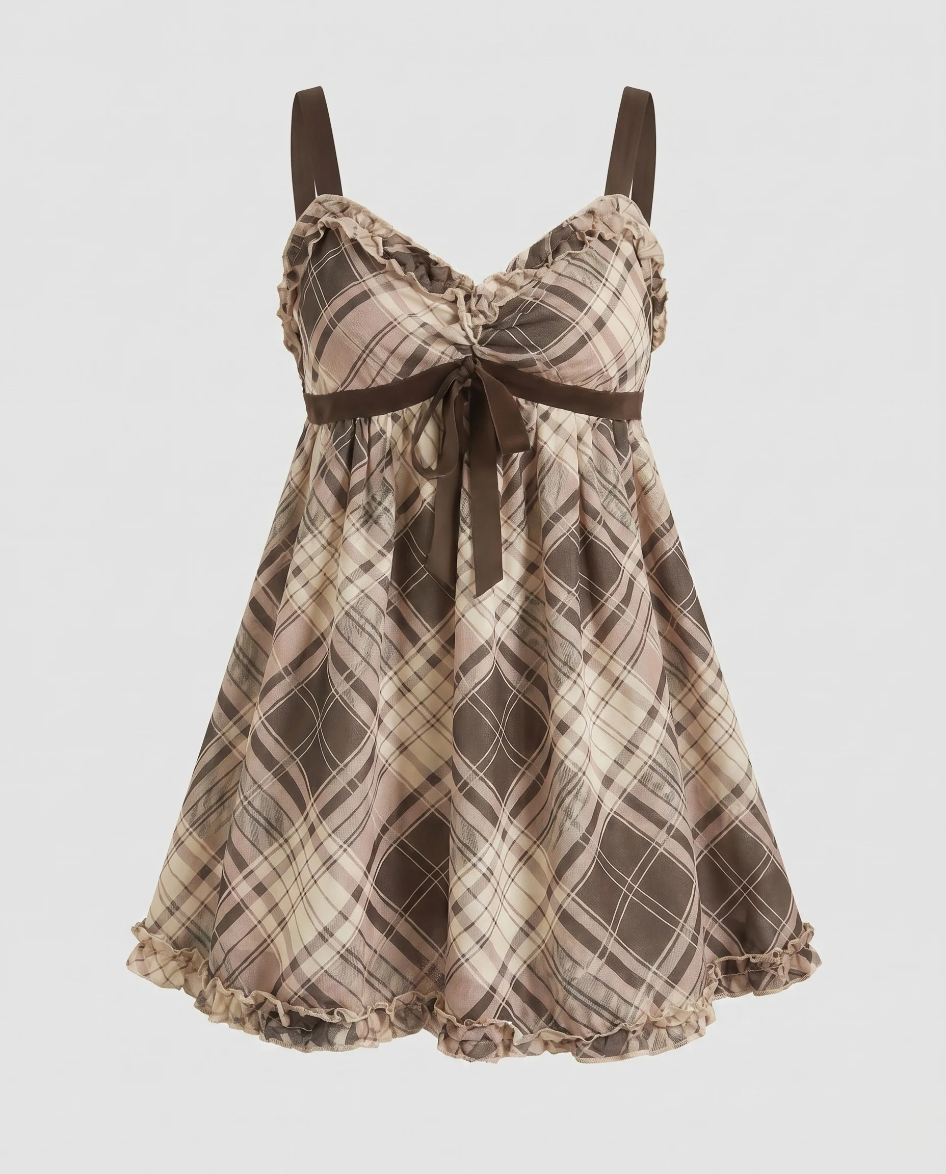 Damen lässiges Freizeitschlafkleid mit Rüschen und elegantem Karomuster R&B - Image 5