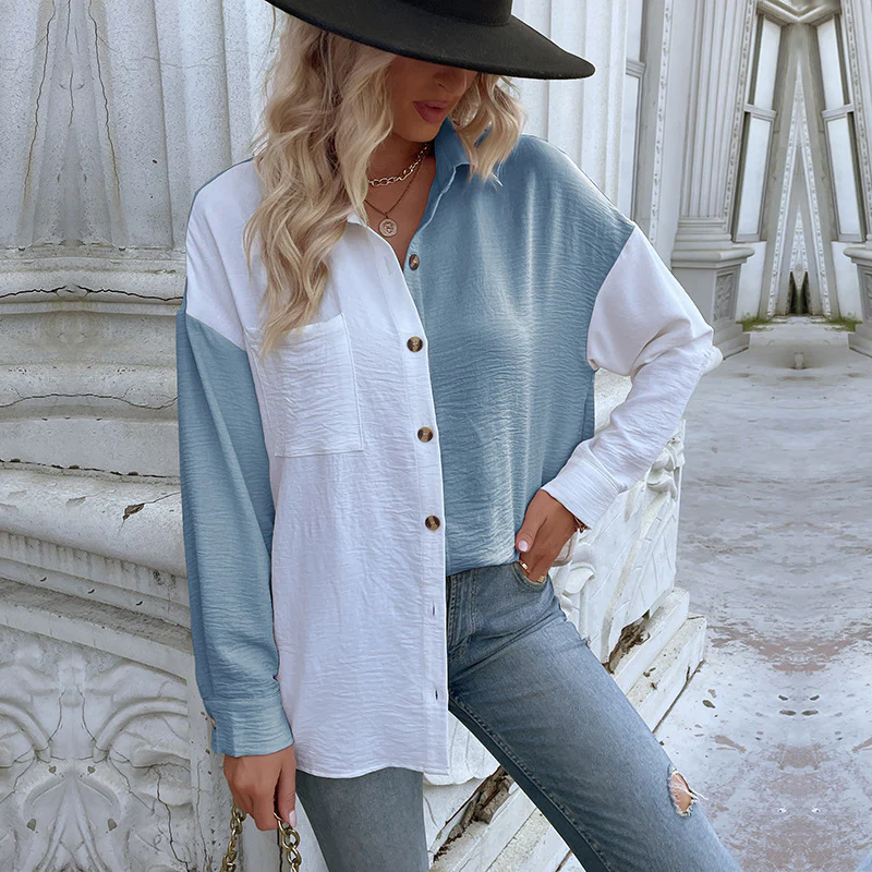 Damen Lässiges Hemdblusenshirt mit trendy Farbblockdesign R&B - Image 4