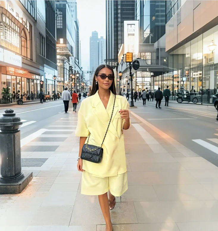 Damen lässiges hochwertiges Oversized Set mit Kurzärmeljacke und Shorts R&B - Image 8