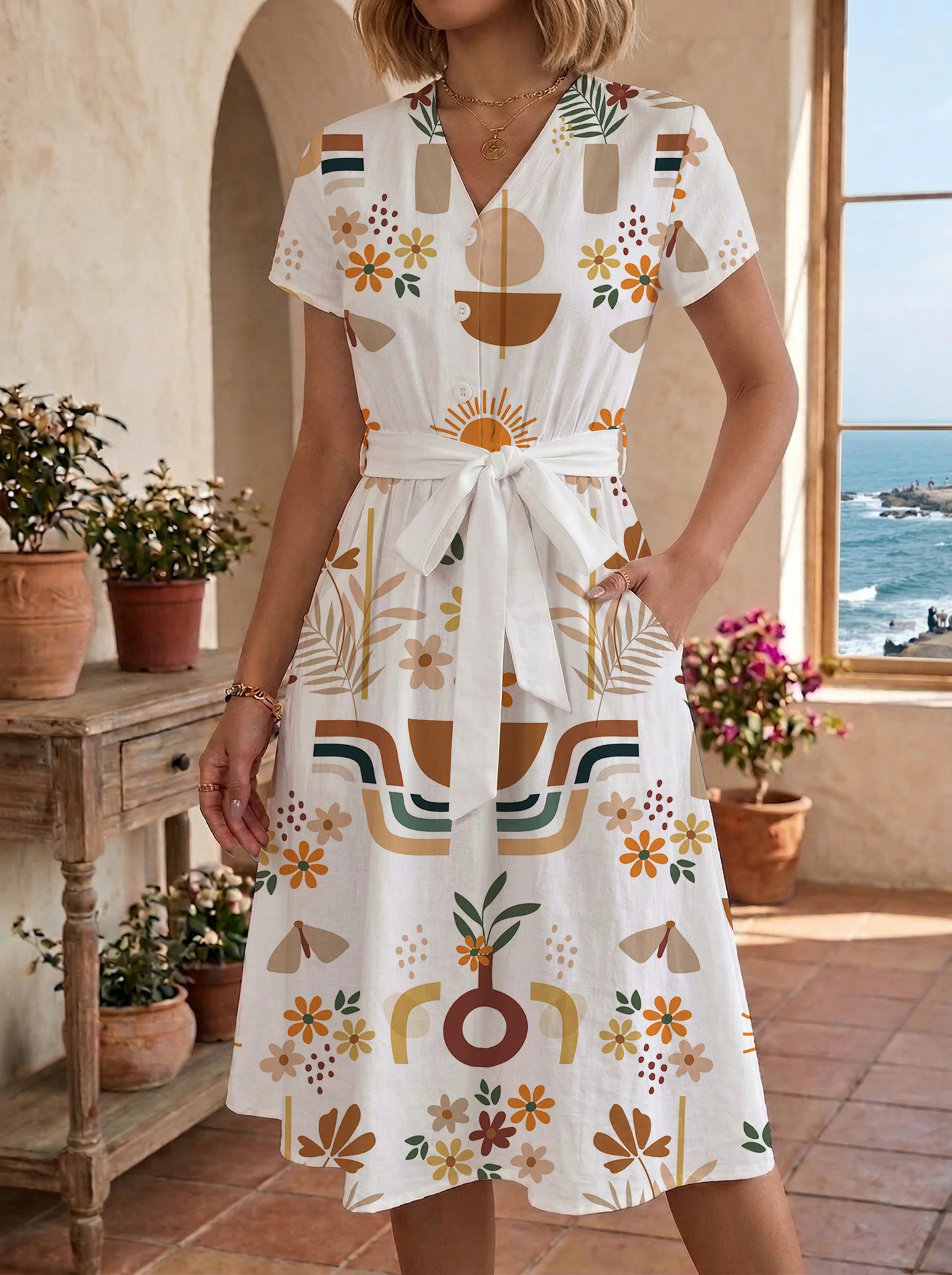 Damen lässiges Kleid mit modernem Leoprint und taillierbarem Gürtel R&B - Image 15
