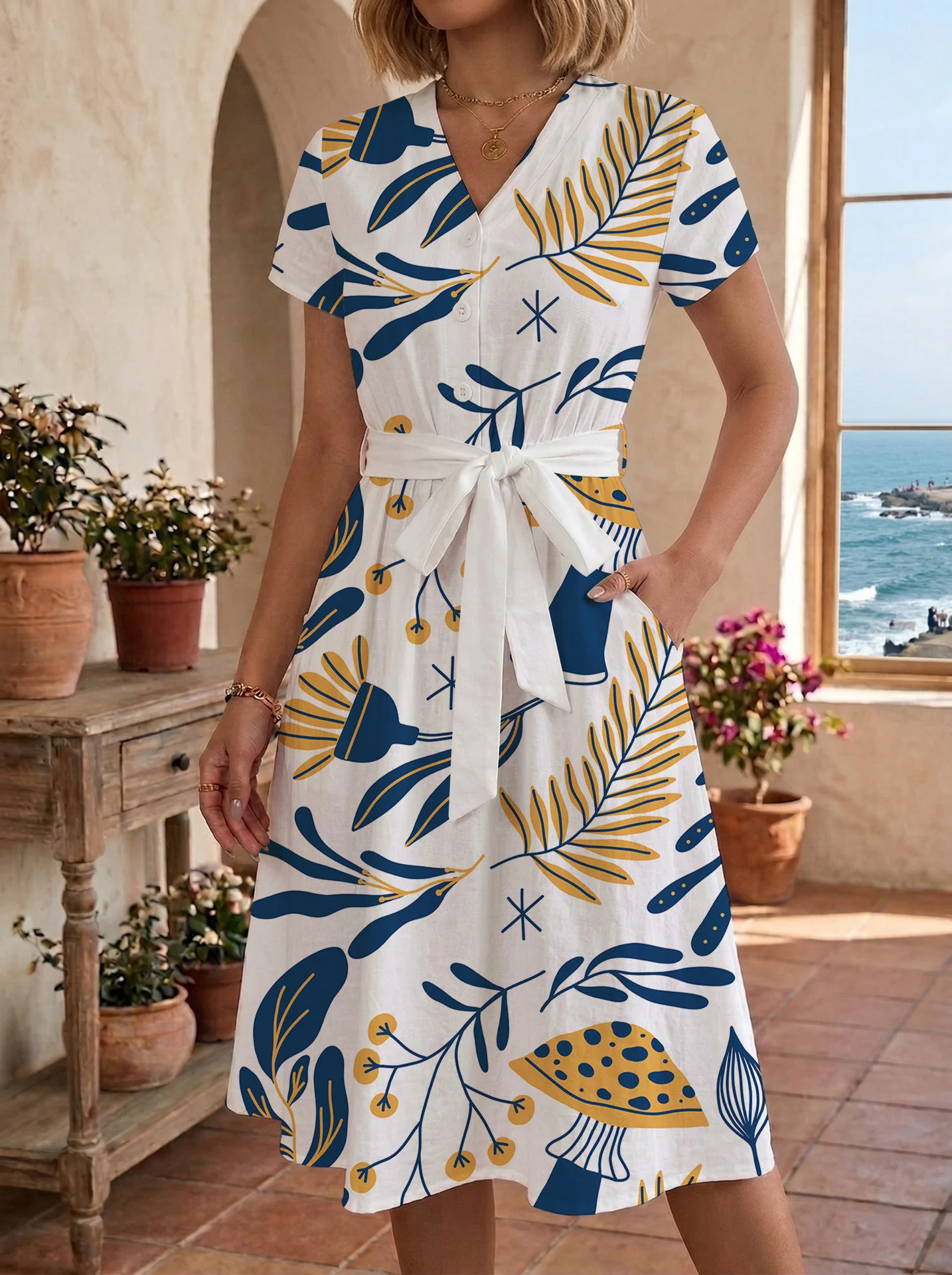 Damen lässiges Kleid mit modernem Leoprint und taillierbarem Gürtel R&B - Image 38