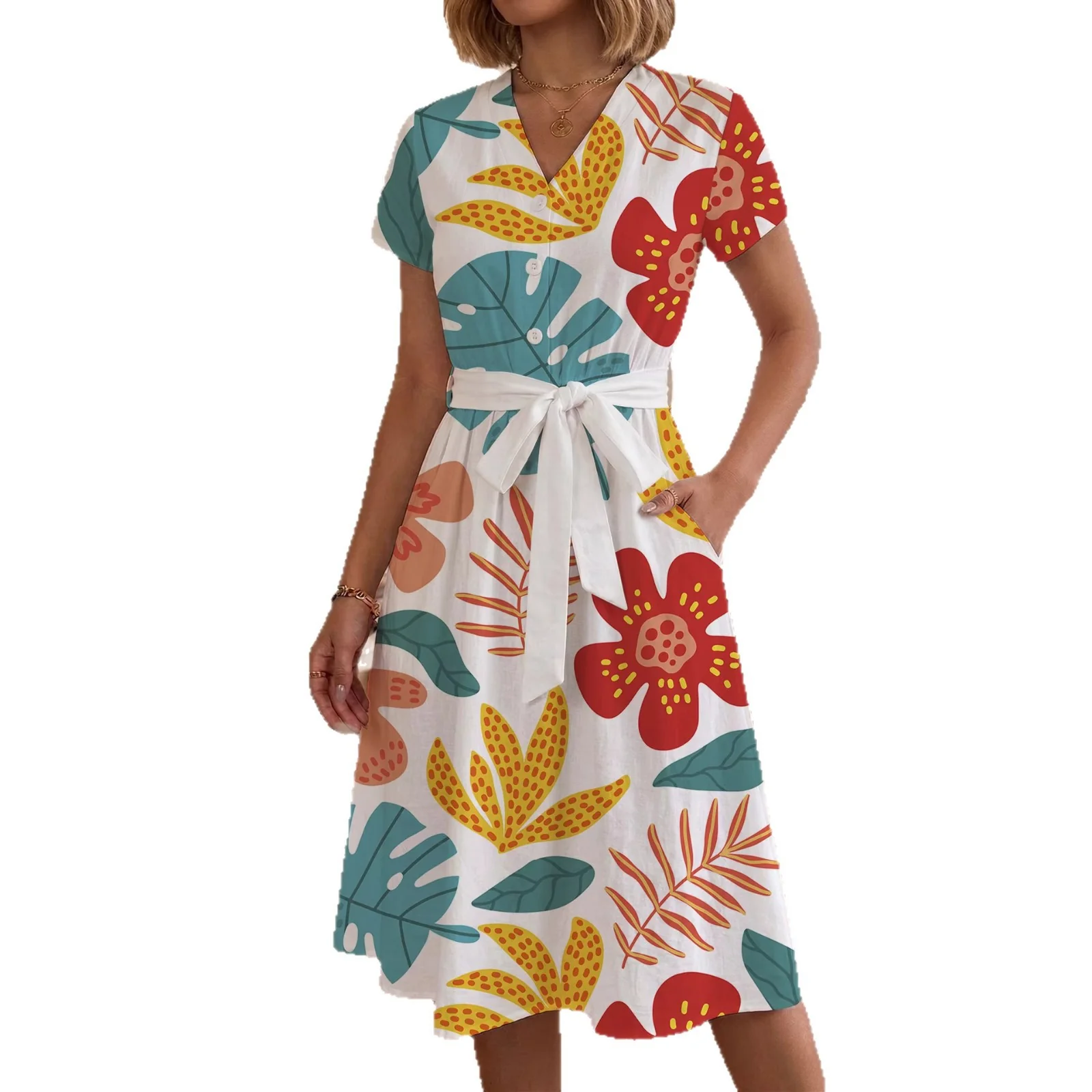 Damen lässiges Kleid mit modernem Leoprint und taillierbarem Gürtel R&B - Image 5
