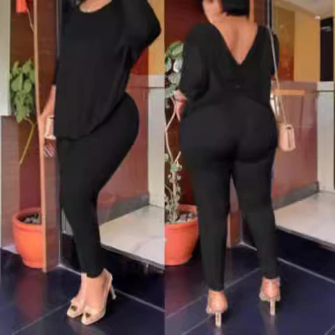 Damen Lässiges Kombinationsoutfit mit abstraktem Muster und überschnittenen Ärmeln R&B - Image 4