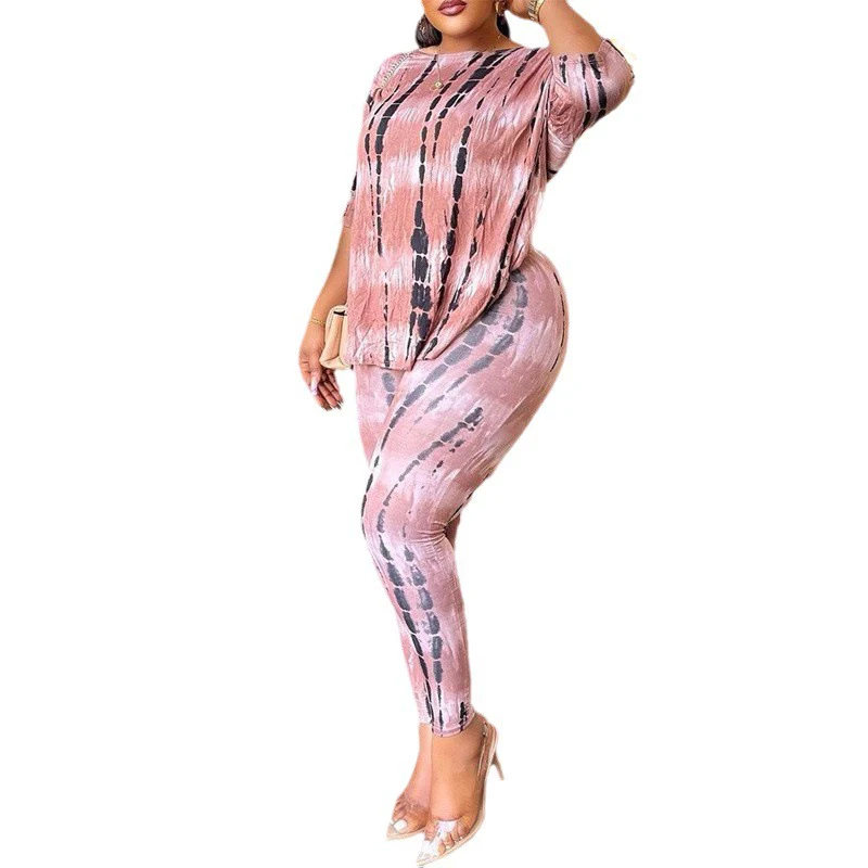 Damen Lässiges Kombinationsoutfit mit abstraktem Muster und überschnittenen Ärmeln R&B - Image 7