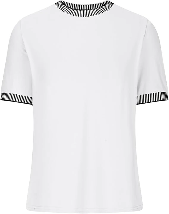 Damen Lässiges Kurzarm-Shirt mit Modischem Streifenkragen R&B - Image 2
