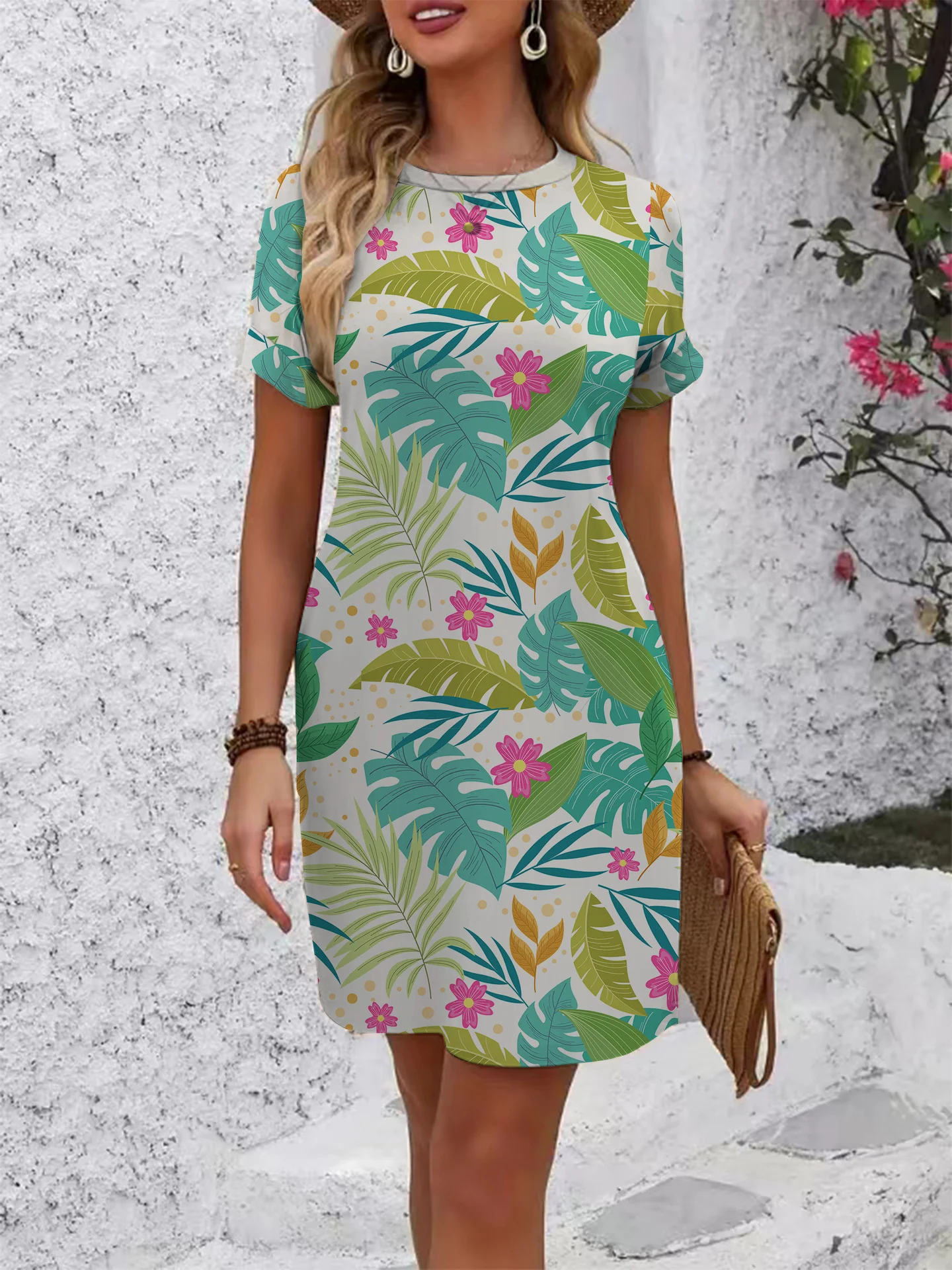 Damen lässiges Kurzarmkleid mit modernem Hahnentrittmuster und bequemer Passform R&B - Image 18