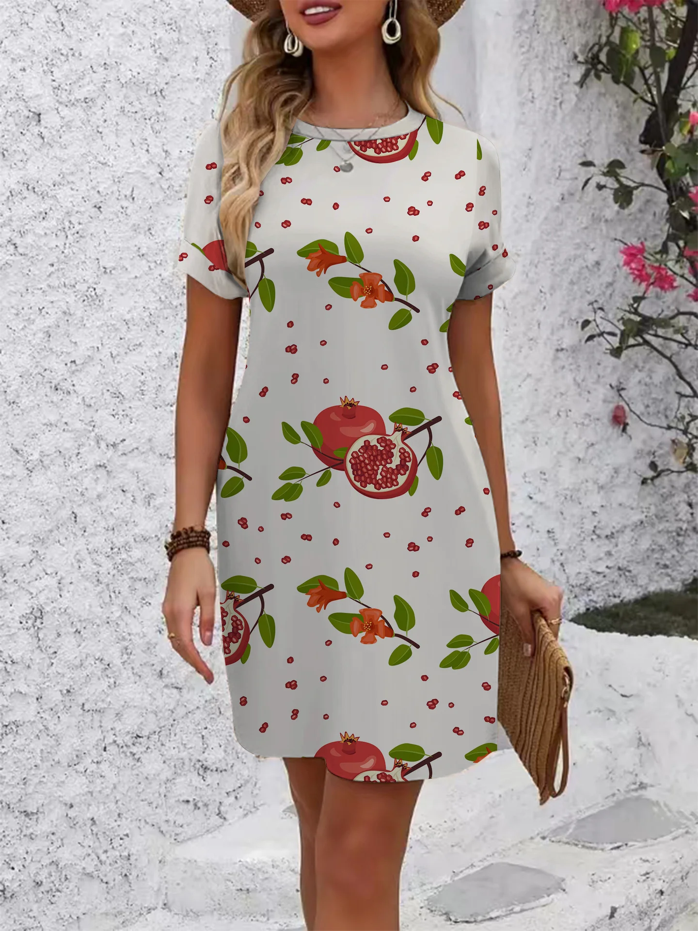 Damen lässiges Kurzarmkleid mit modernem Hahnentrittmuster und bequemer Passform R&B - Image 20