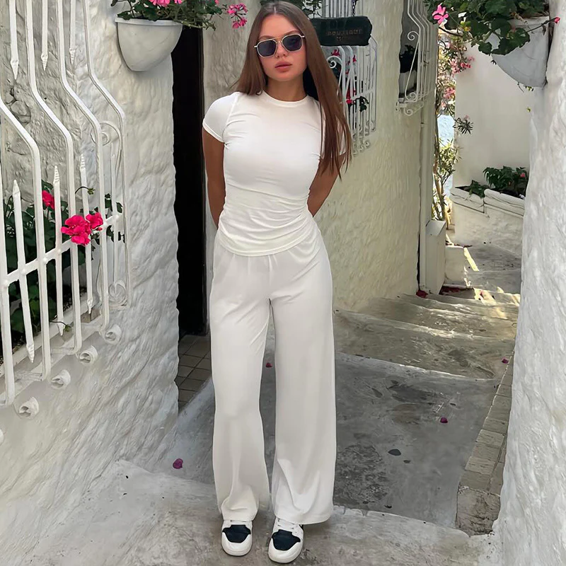 Damen lässiges Lounge-Set mit kurzem Oberteil und weit geschnittenen Hosen R&B - Image 9