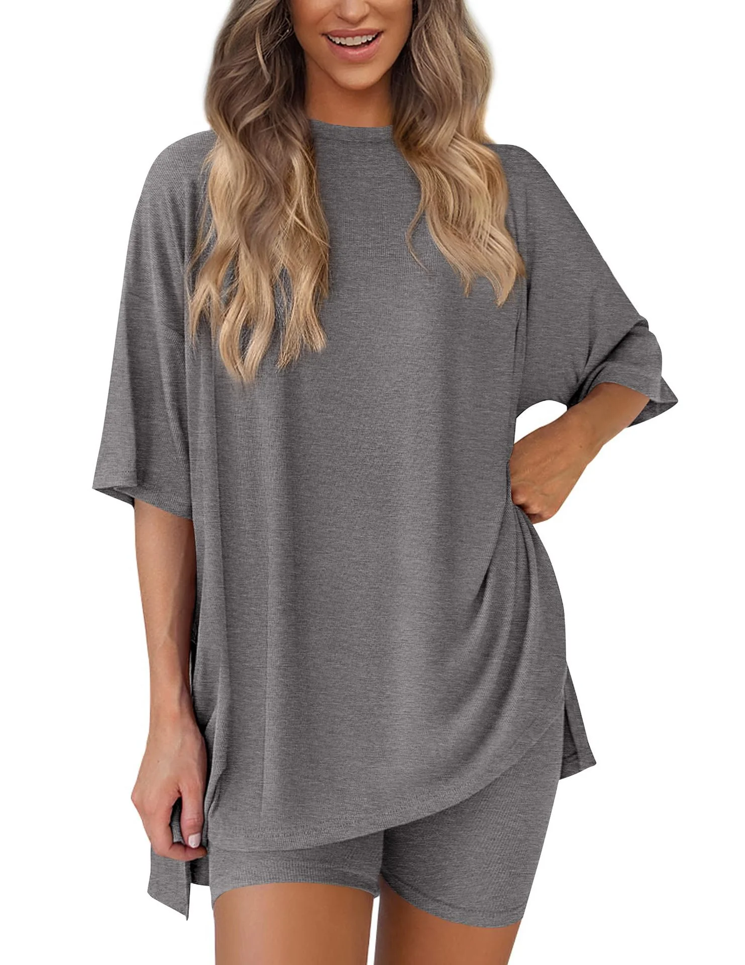 Damen Lässiges Lounge-Set mit übergroßem Oberteil und kurzen Hosen R&B - Image 11