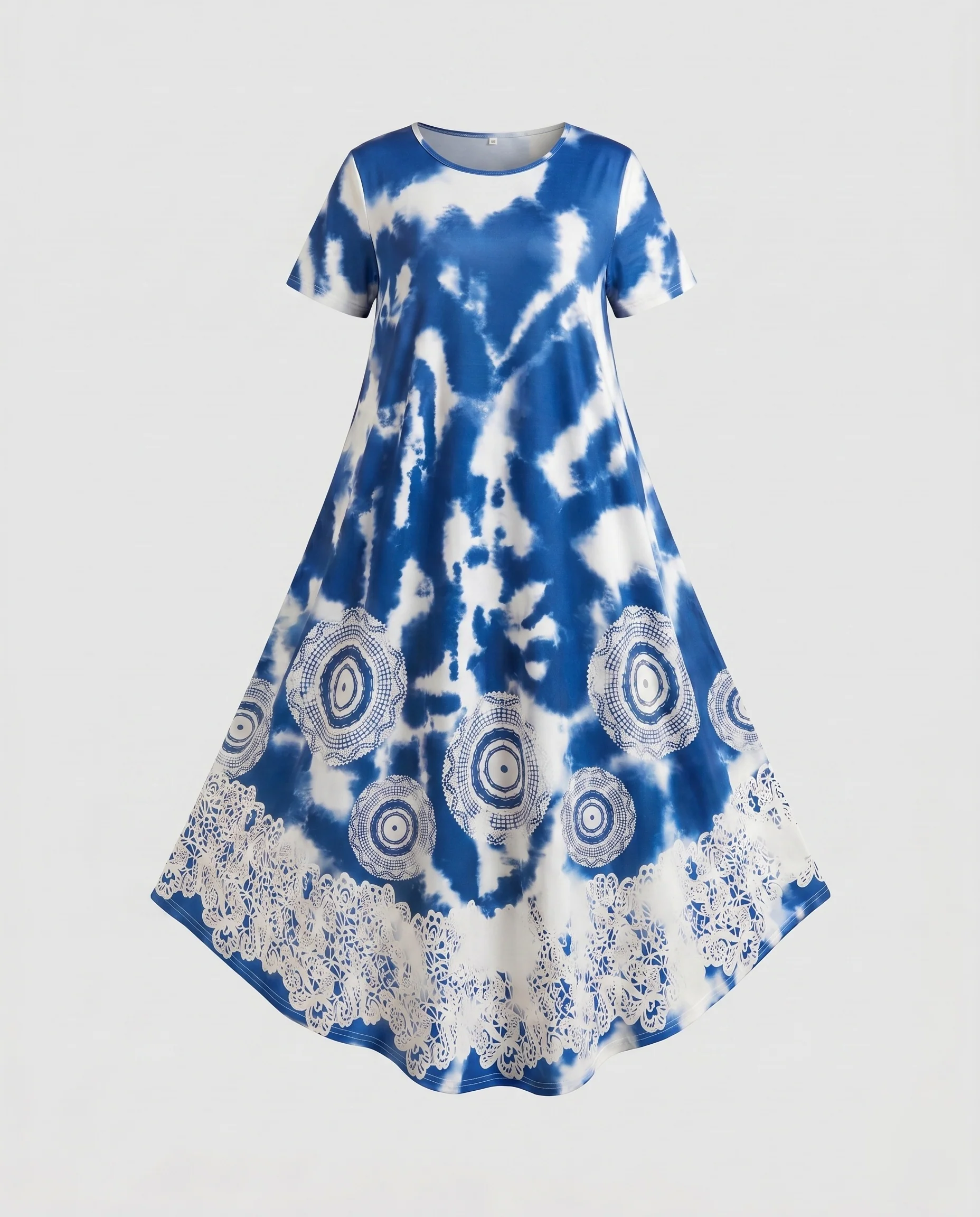 Damen Lässiges Maxikleid mit einzigartigem Batik-Design und romantischen Spitzenakzenten R&B - Image 11