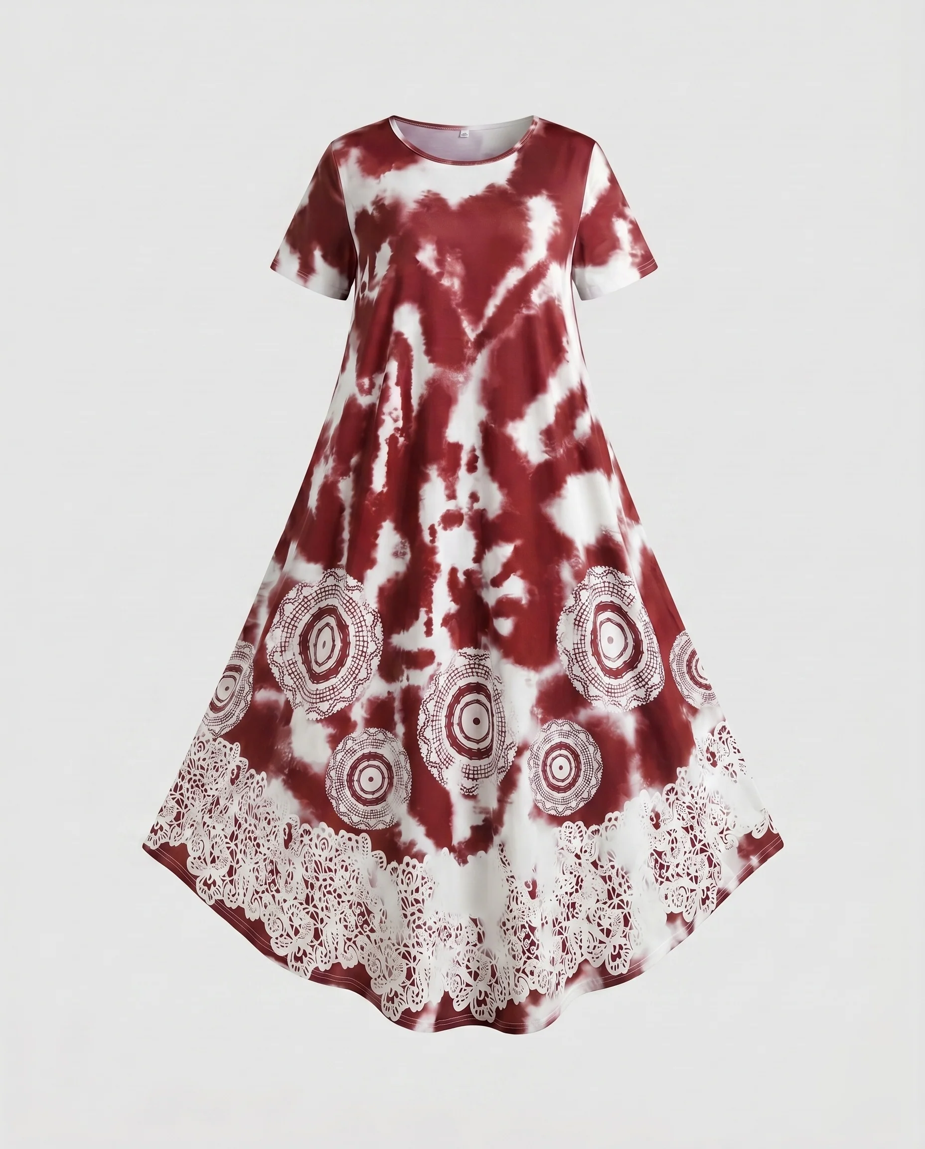 Damen Lässiges Maxikleid mit einzigartigem Batik-Design und romantischen Spitzenakzenten R&B - Image 16