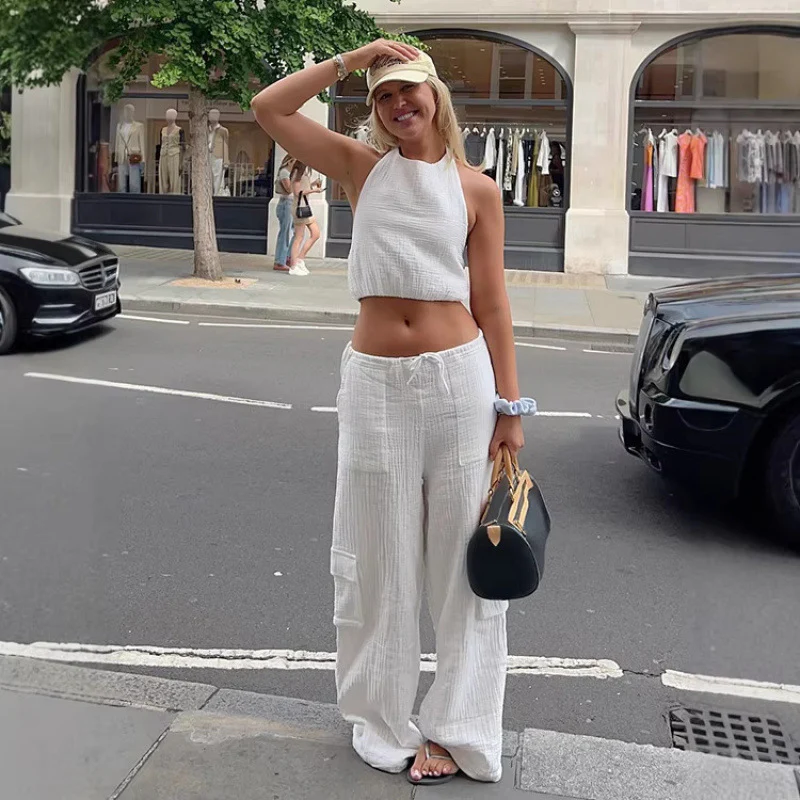 Damen lässiges Set aus Crop-Top und weit geschnittenen Hosen R&B - Image 6