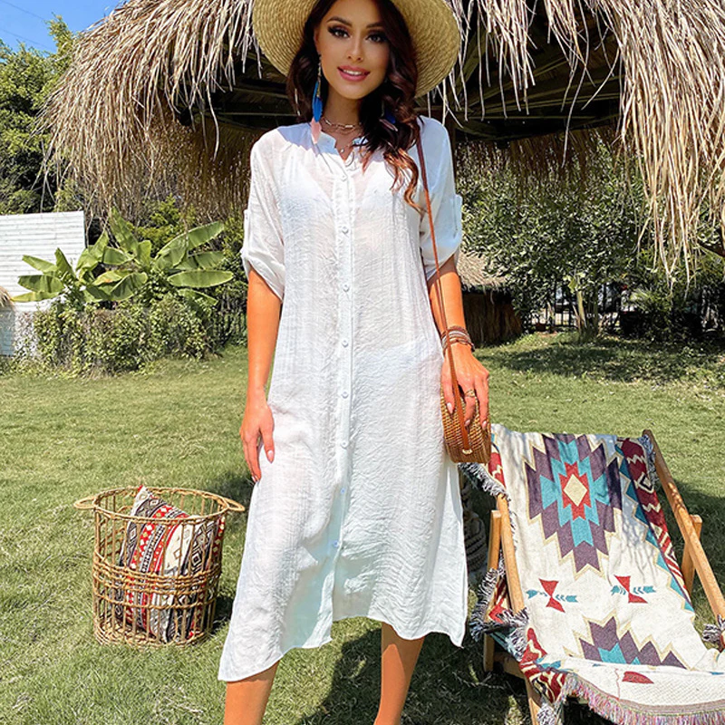 Damen lässiges Sommerkleid mit durchgehender Knopfleiste und seitlichen Taschen R&B - Image 8