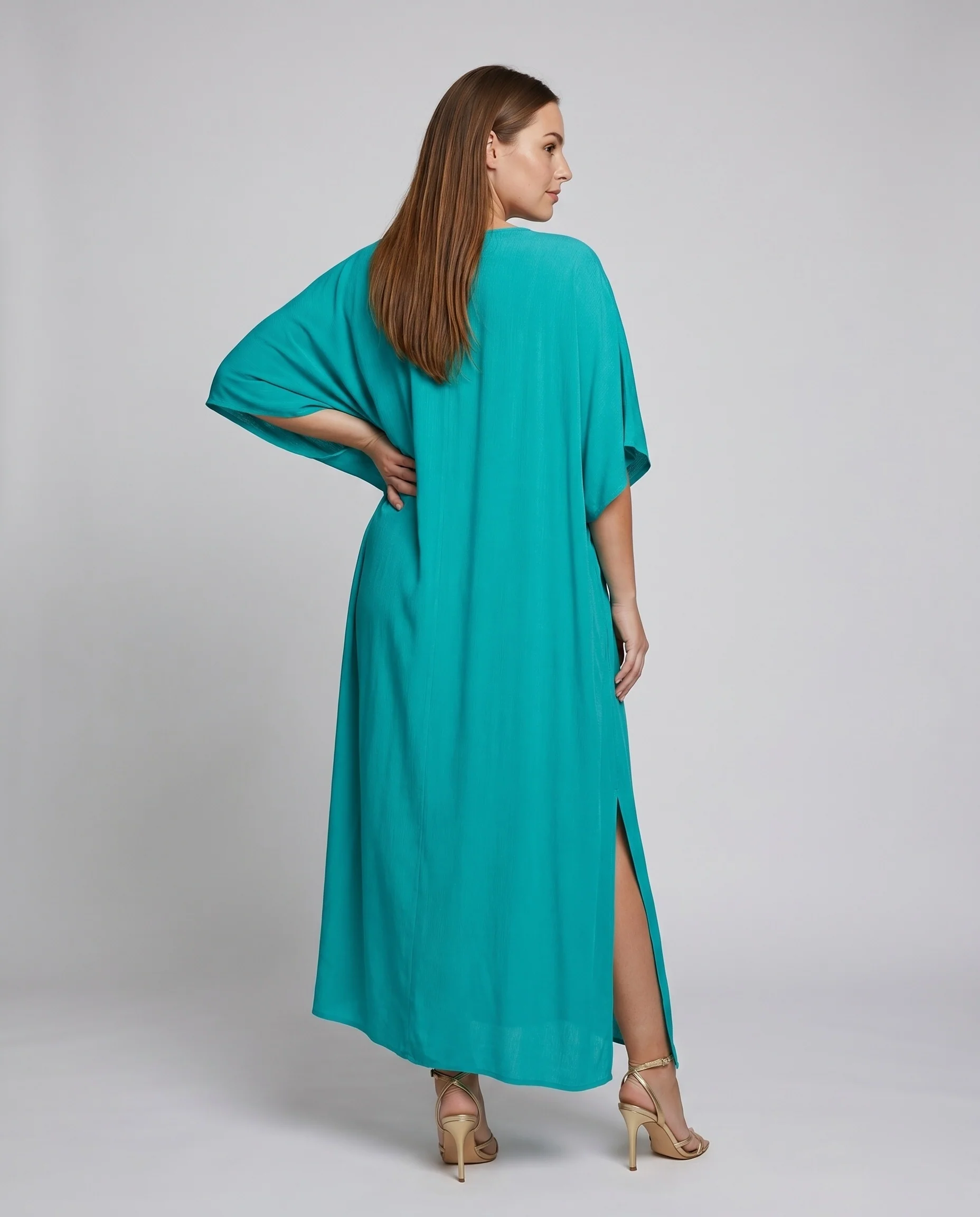 Damen lässiges Sommerkleid mit V-Ausschnitt und dezentem Faltenwurf Heidi Mode - Image 4